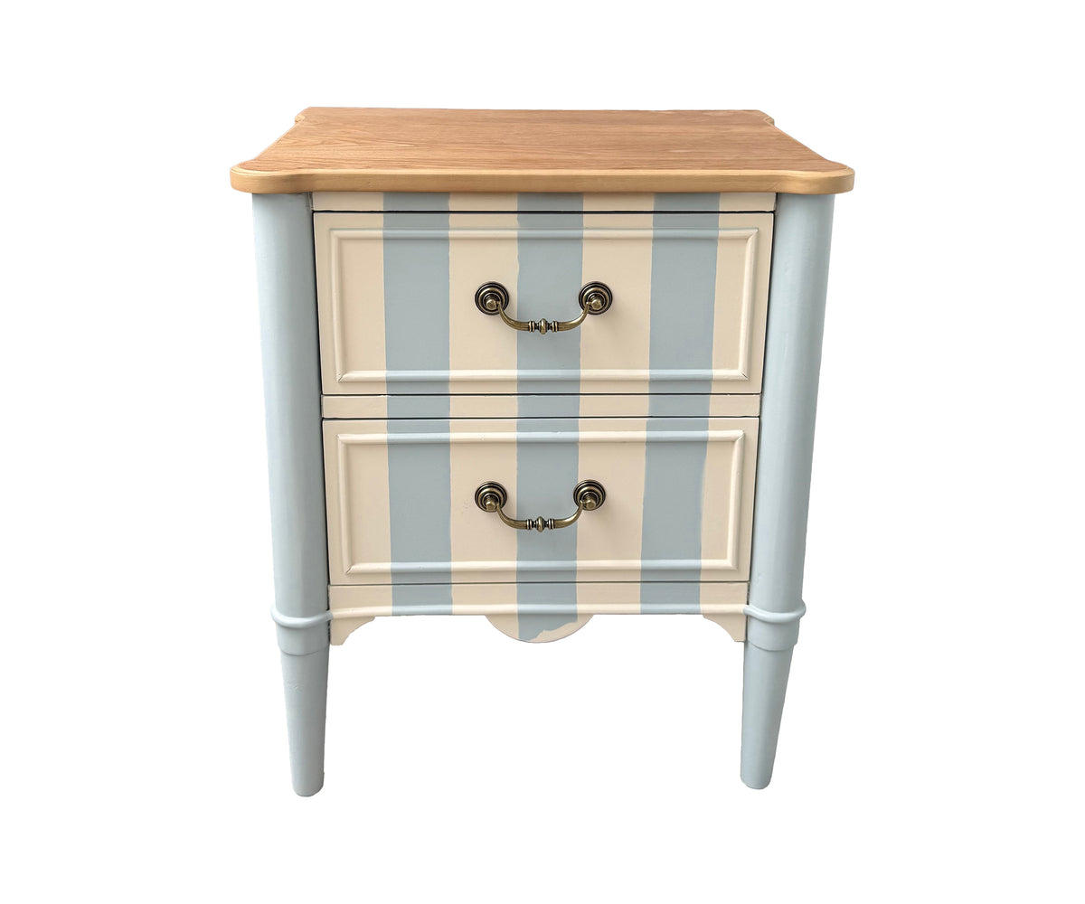 Nautical Two Toned 2-Drawer Bedside Table with Ornate Metal Hardware