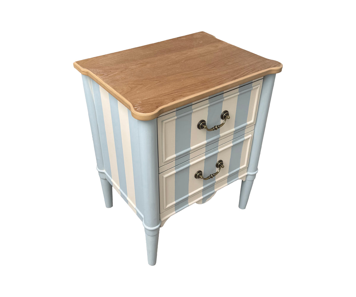 Nautical Two Toned 2-Drawer Bedside Table with Ornate Metal Hardware
