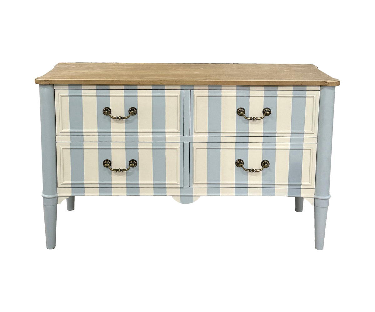 Dual Toned Striped 4-Drawer Chest of Drawer with Brown Wooden Top