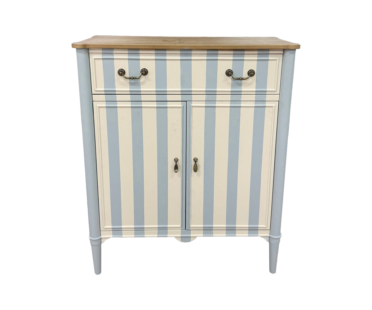 Blue & Ivory Striped 2-Door Cabinet with Drawers
