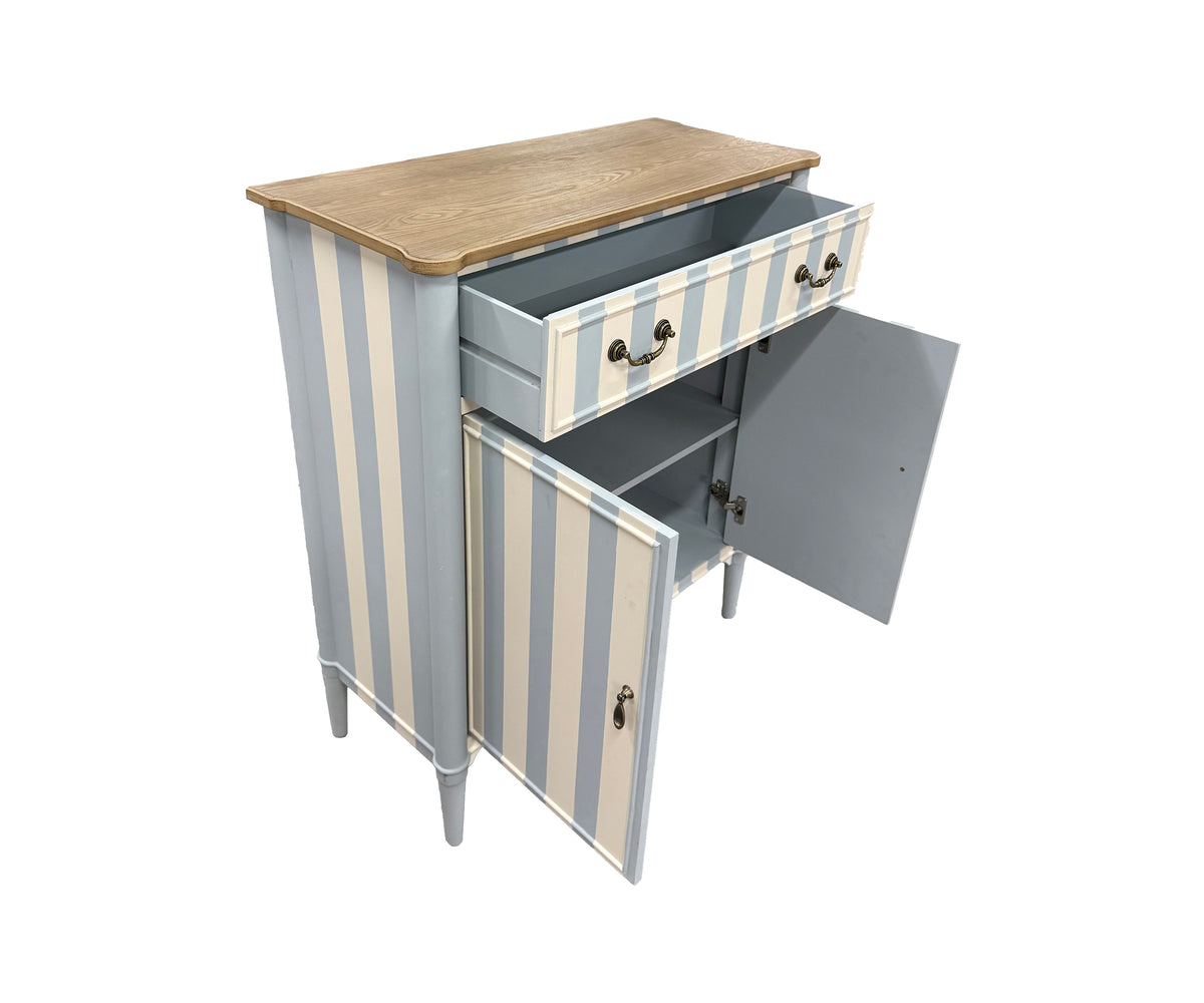 Blue & Ivory Striped 2-Door Cabinet with Drawers