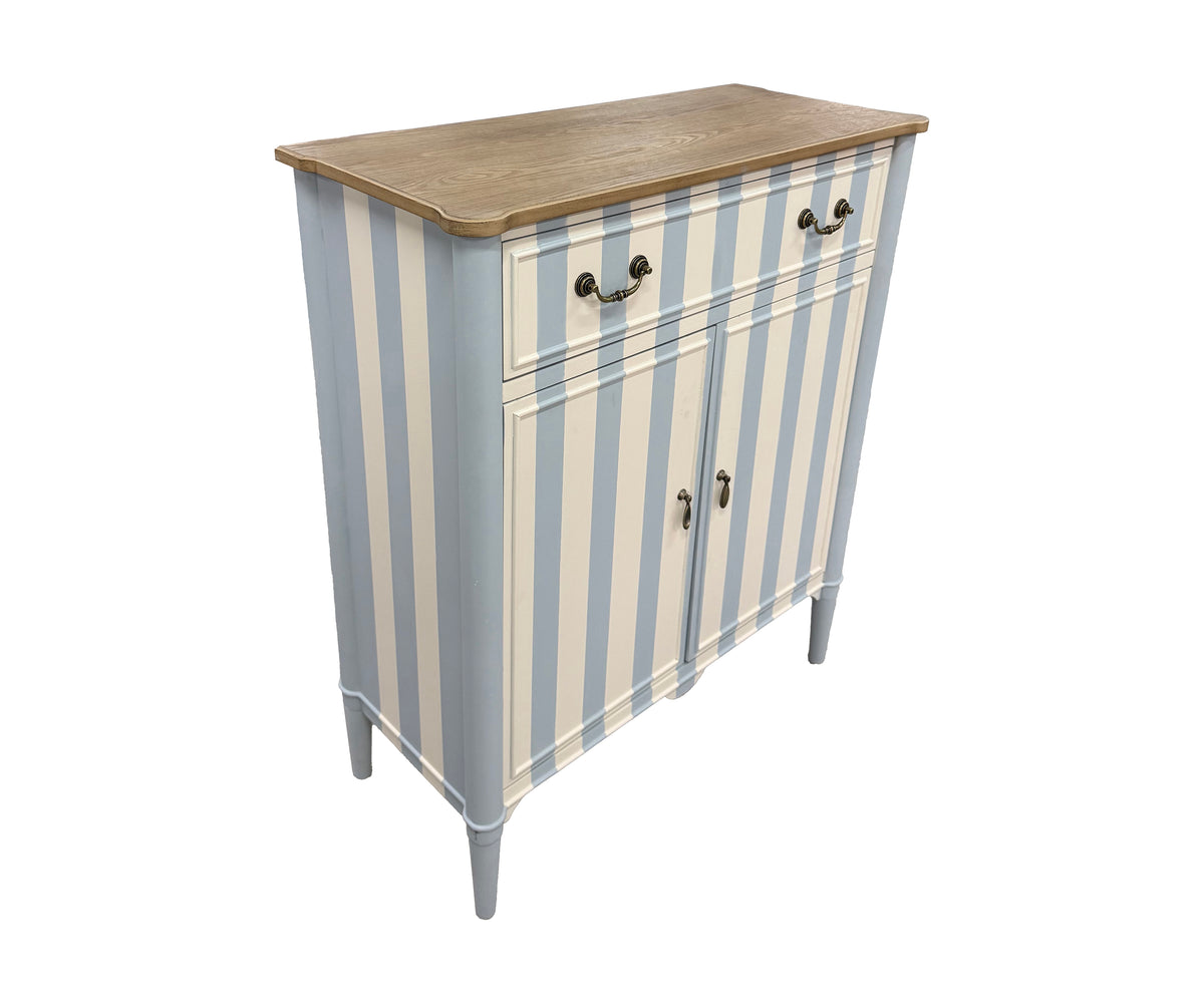 Blue & Ivory Striped 2-Door Cabinet with Drawers