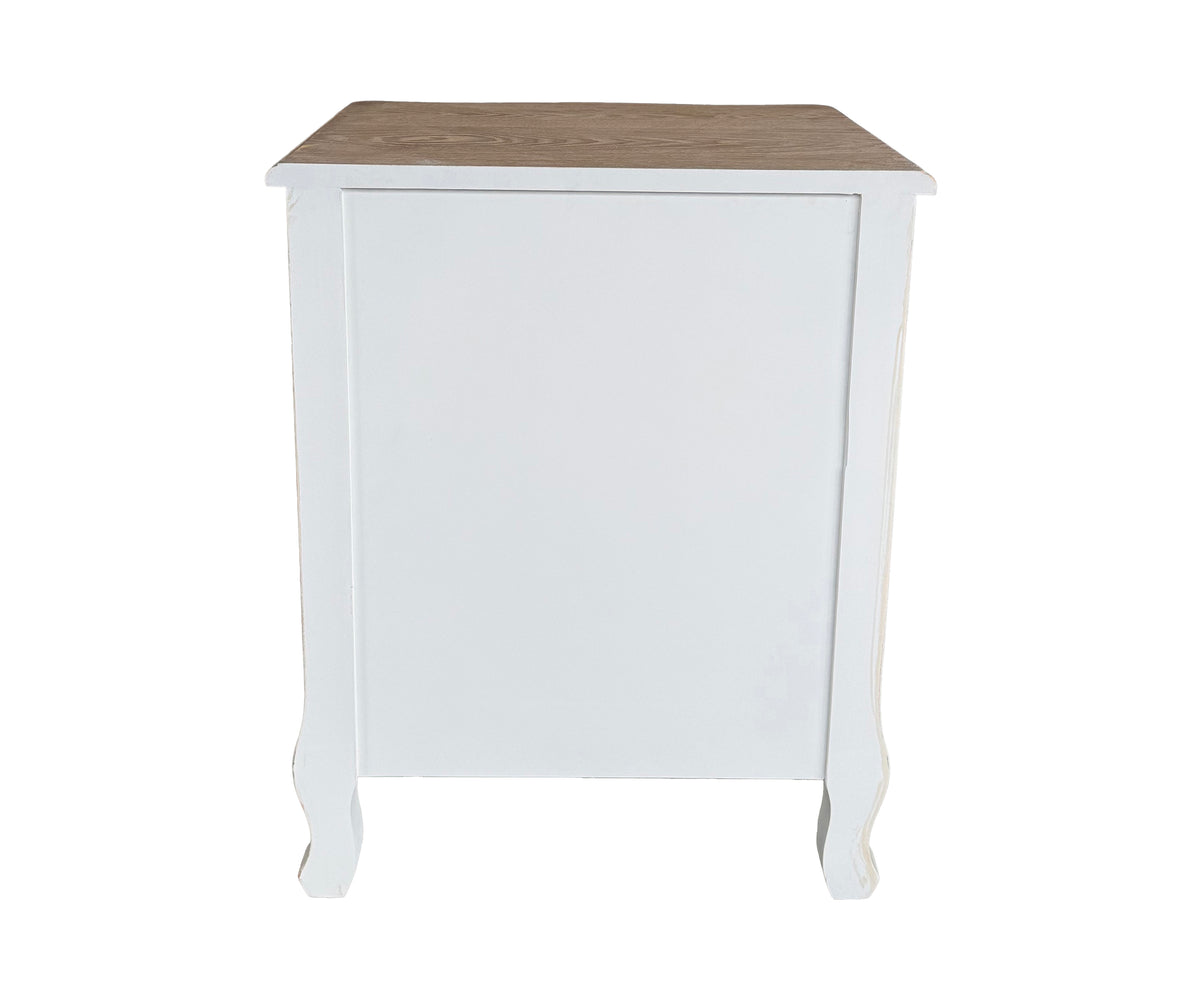 French Provincial Dual Toned 3-Drawer Bedside Table with Brown Top