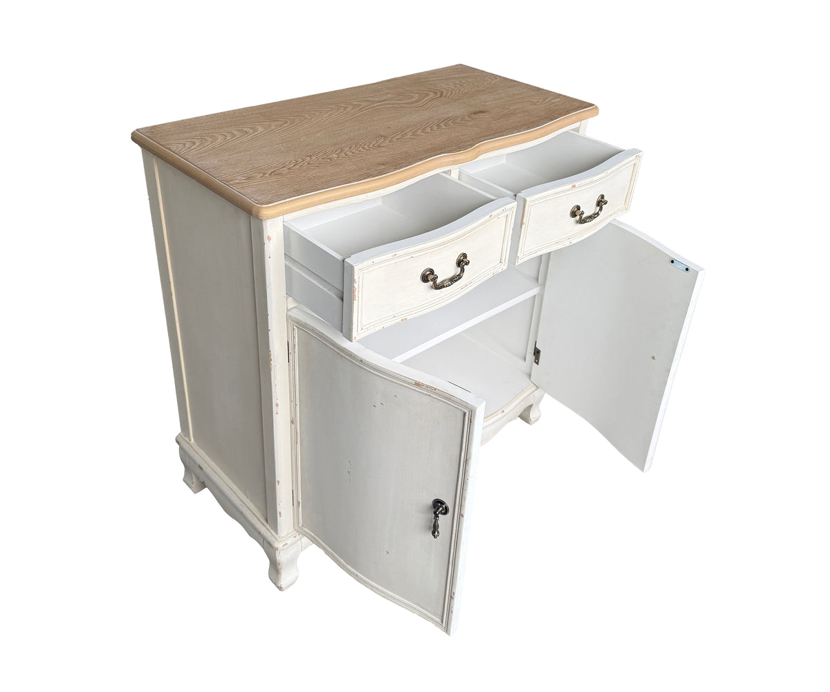 Dual Toned WhiteTeak Cabinet with Natural Wood Top