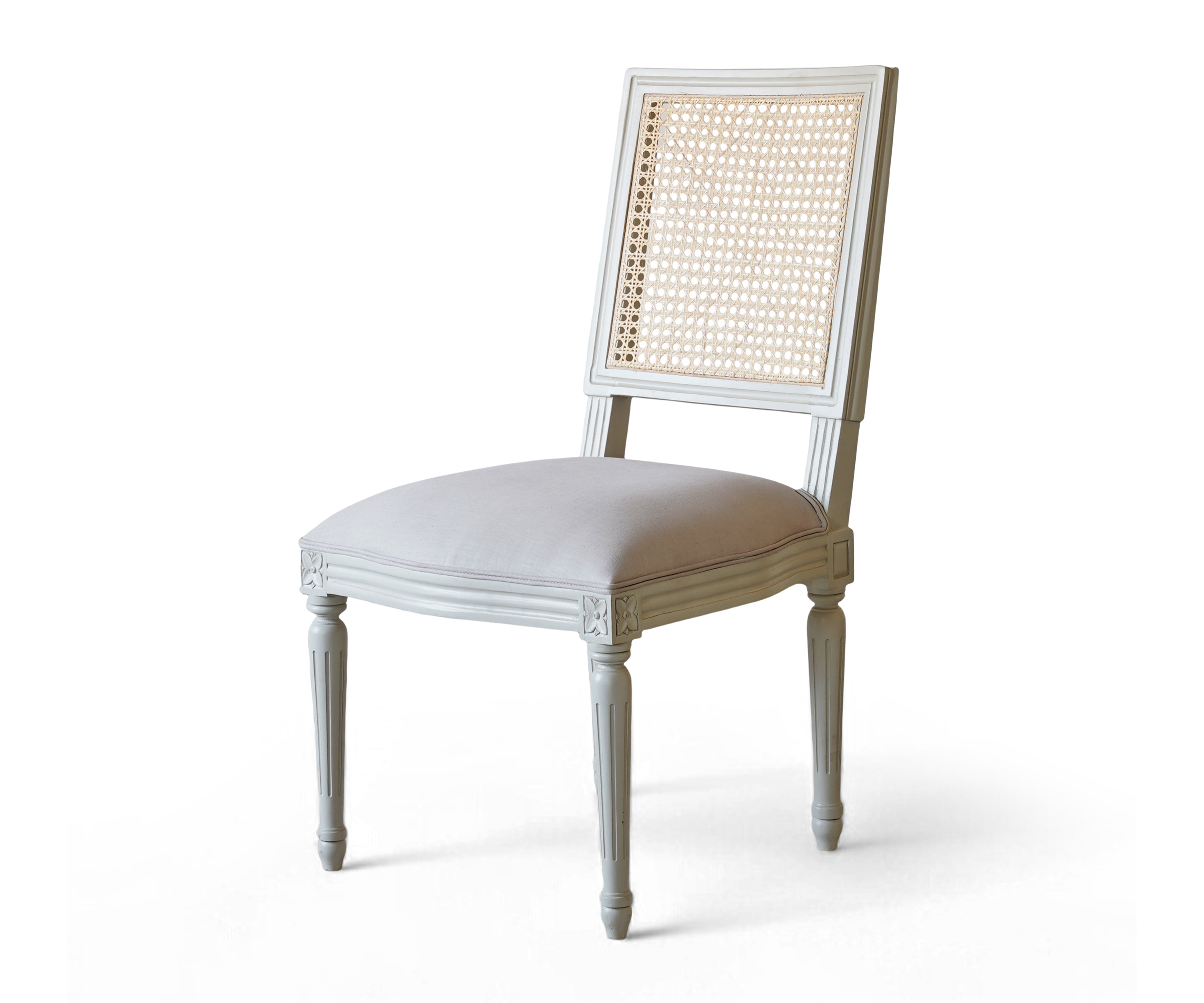 White French Cane Back Dining Chair with Upholstered Seat