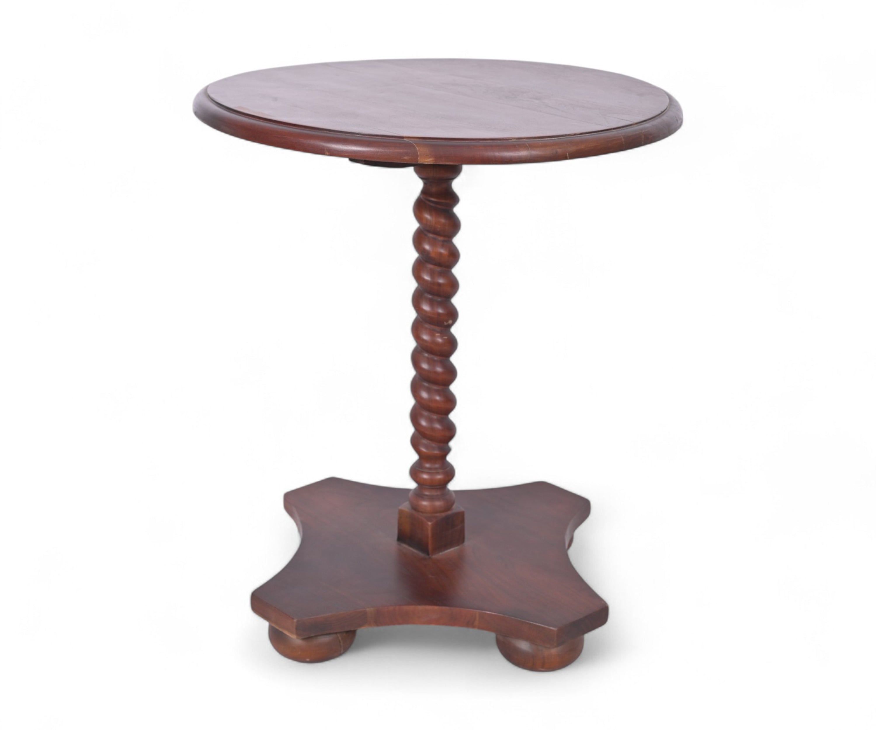 Wooden Side Table with Barley Twist Pedestal Base