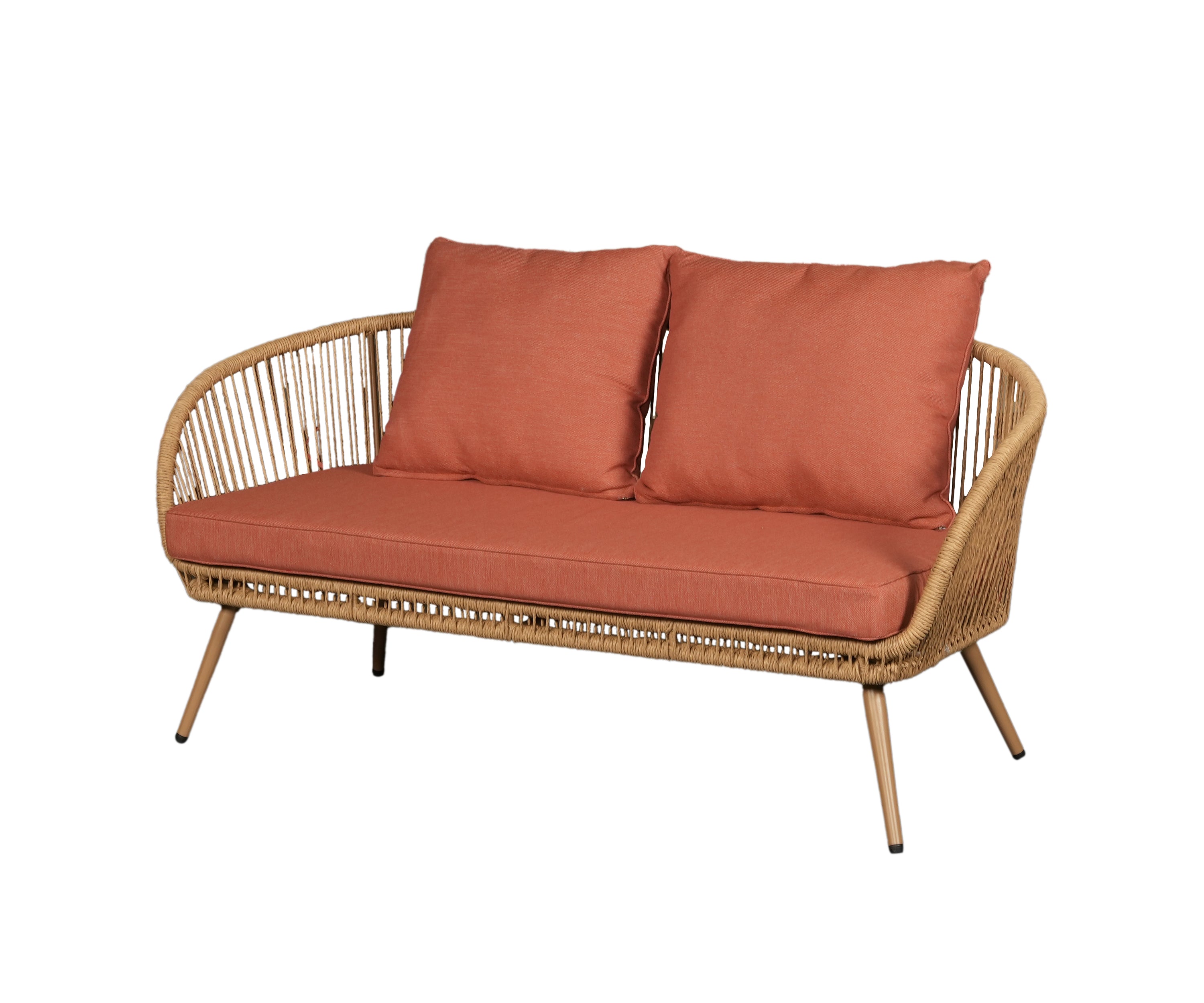 Woven Outdoor 2 Seater Sofa with Terracotta Cushions