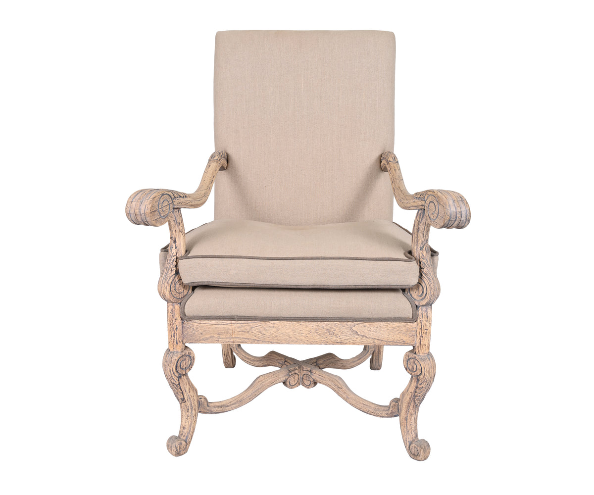 Camel Back Upholstered Arm Chair with Double Cushion Seating