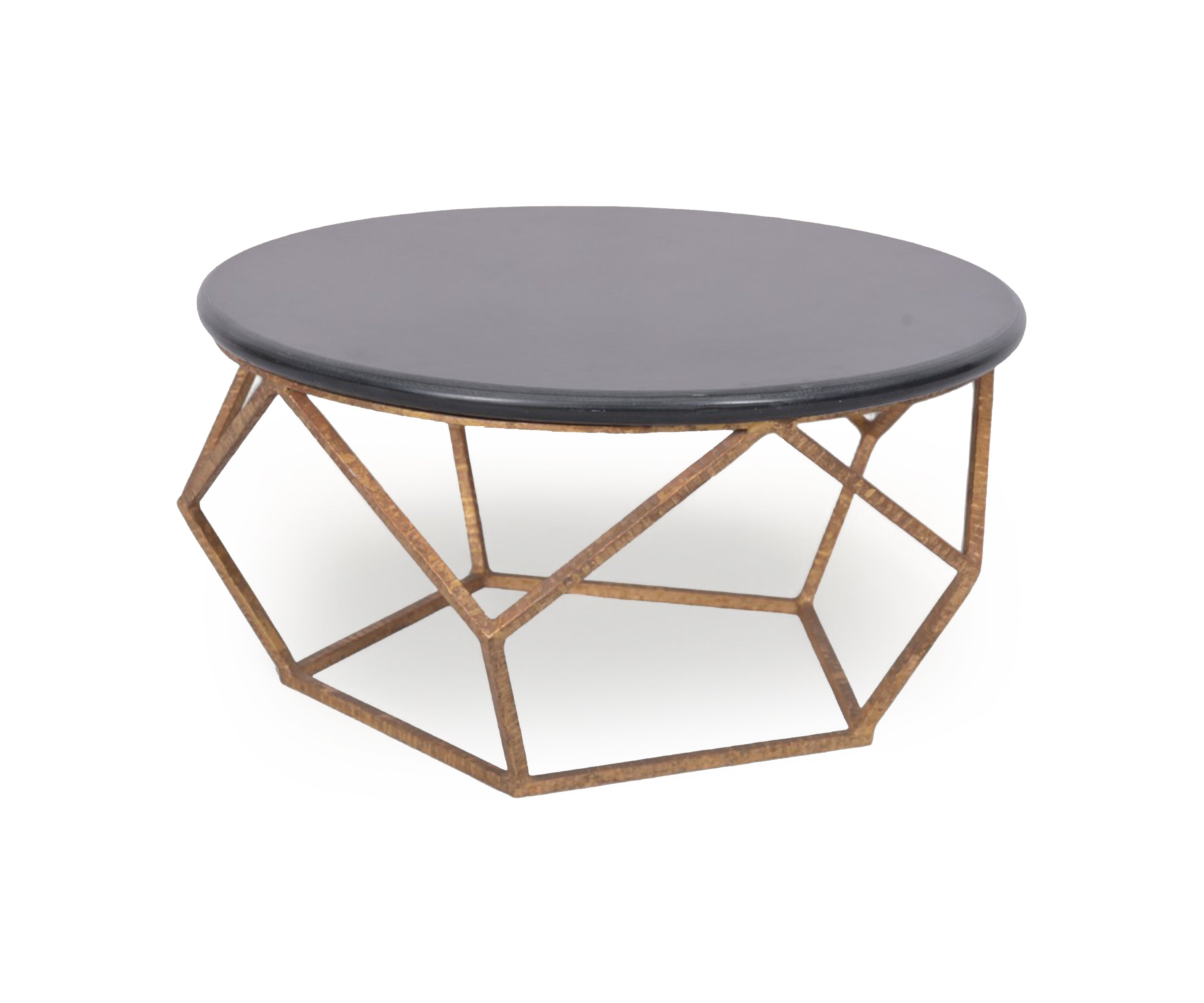Black Round Coffee Table with Metal Base