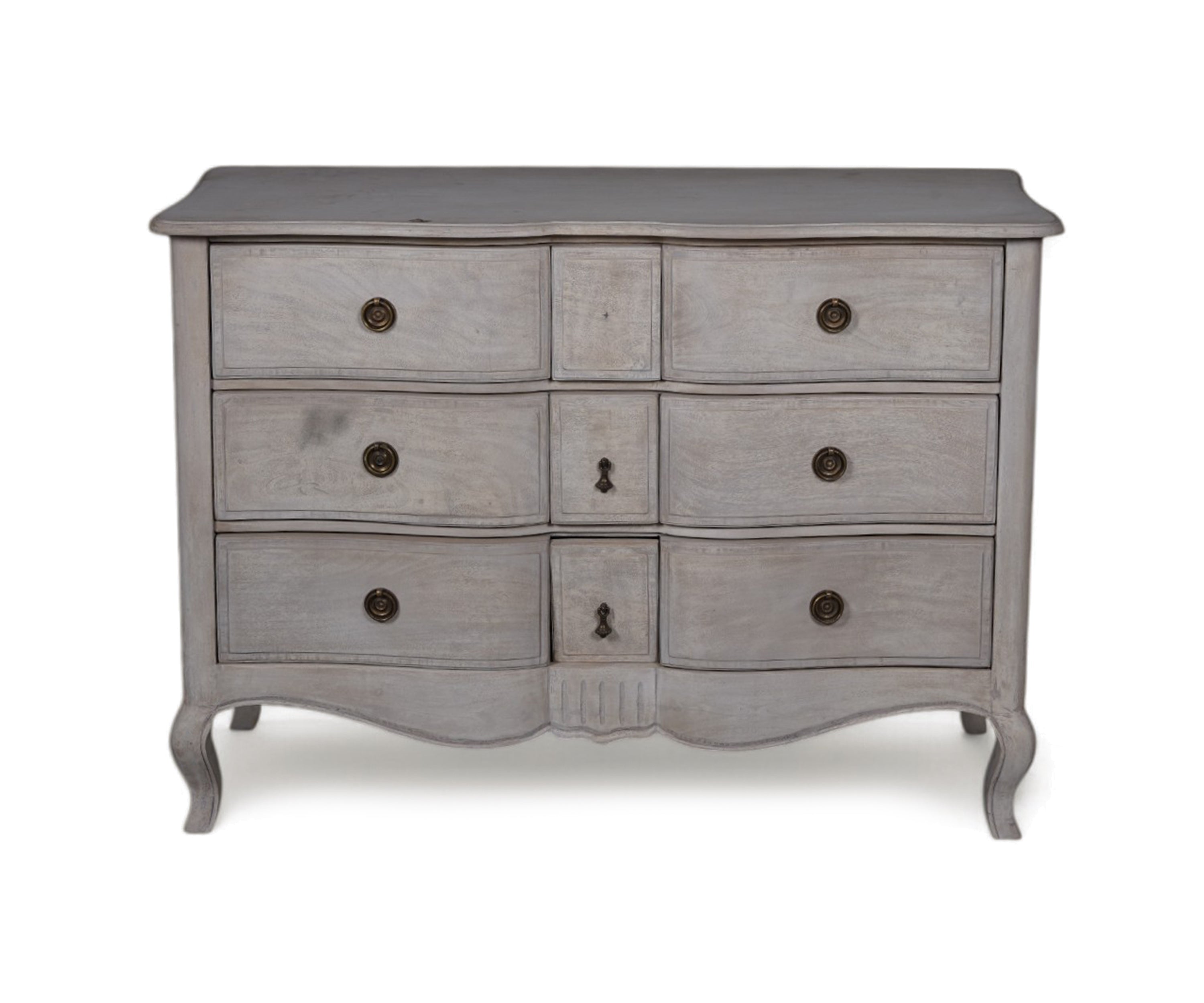 French Provincial Chest of Drawers with Cabriole Legs in Gray Finish