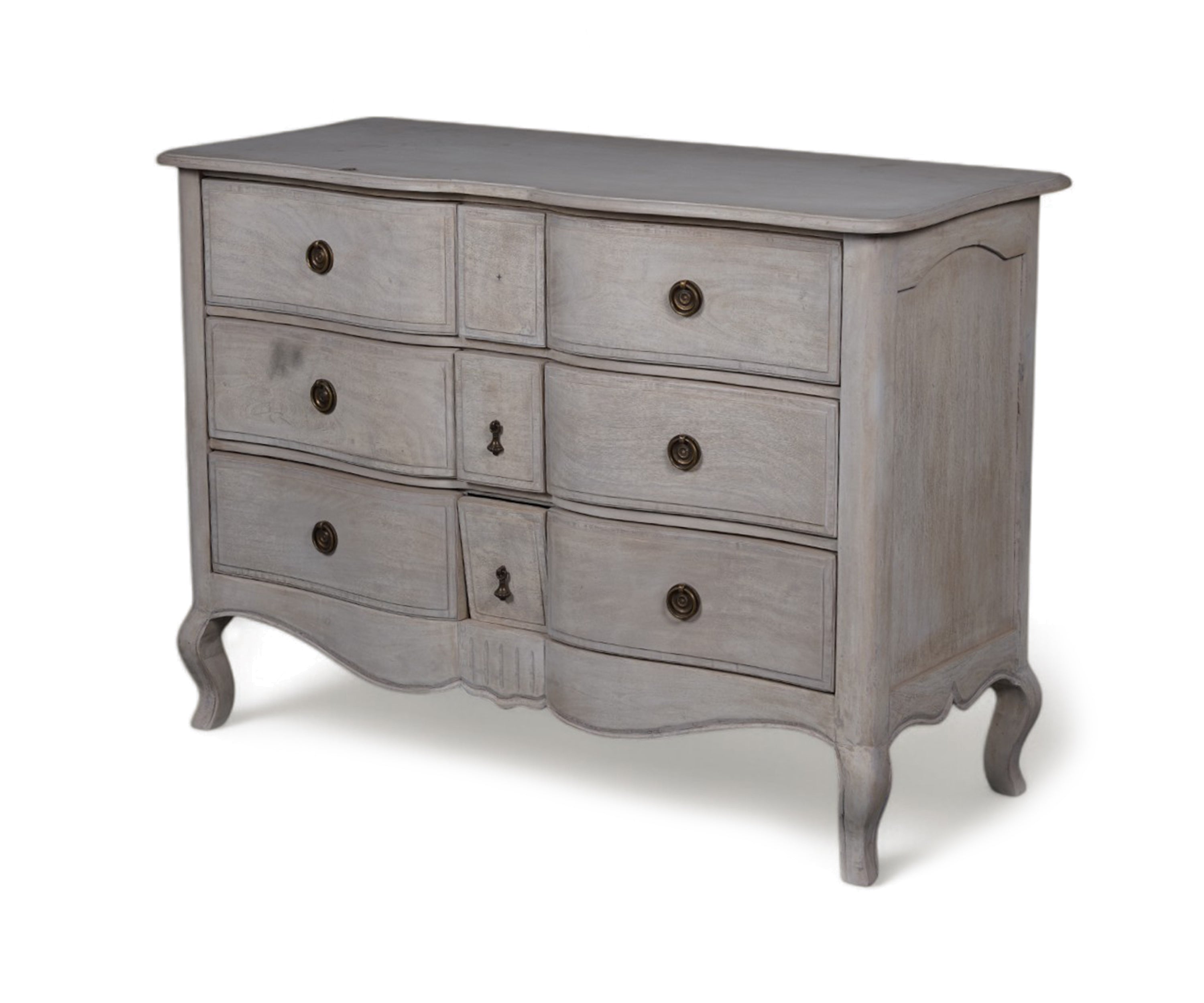 French Provincial Chest of Drawers with Cabriole Legs in Gray Finish
