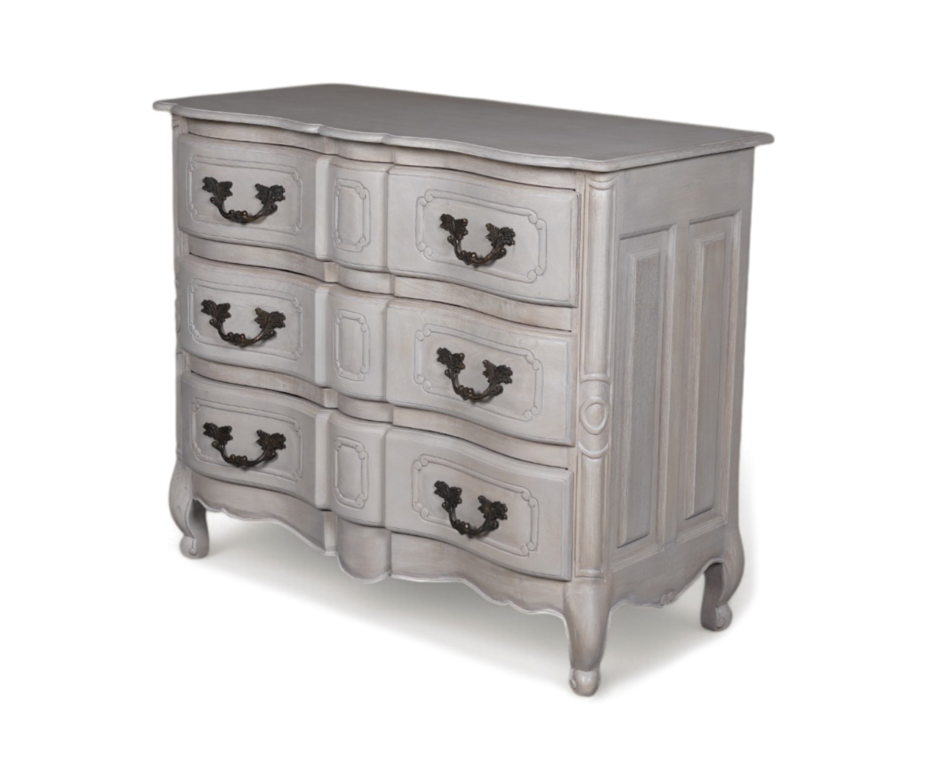 French Provincial 3 Drawer Chest of Drawers in Distressed Finish