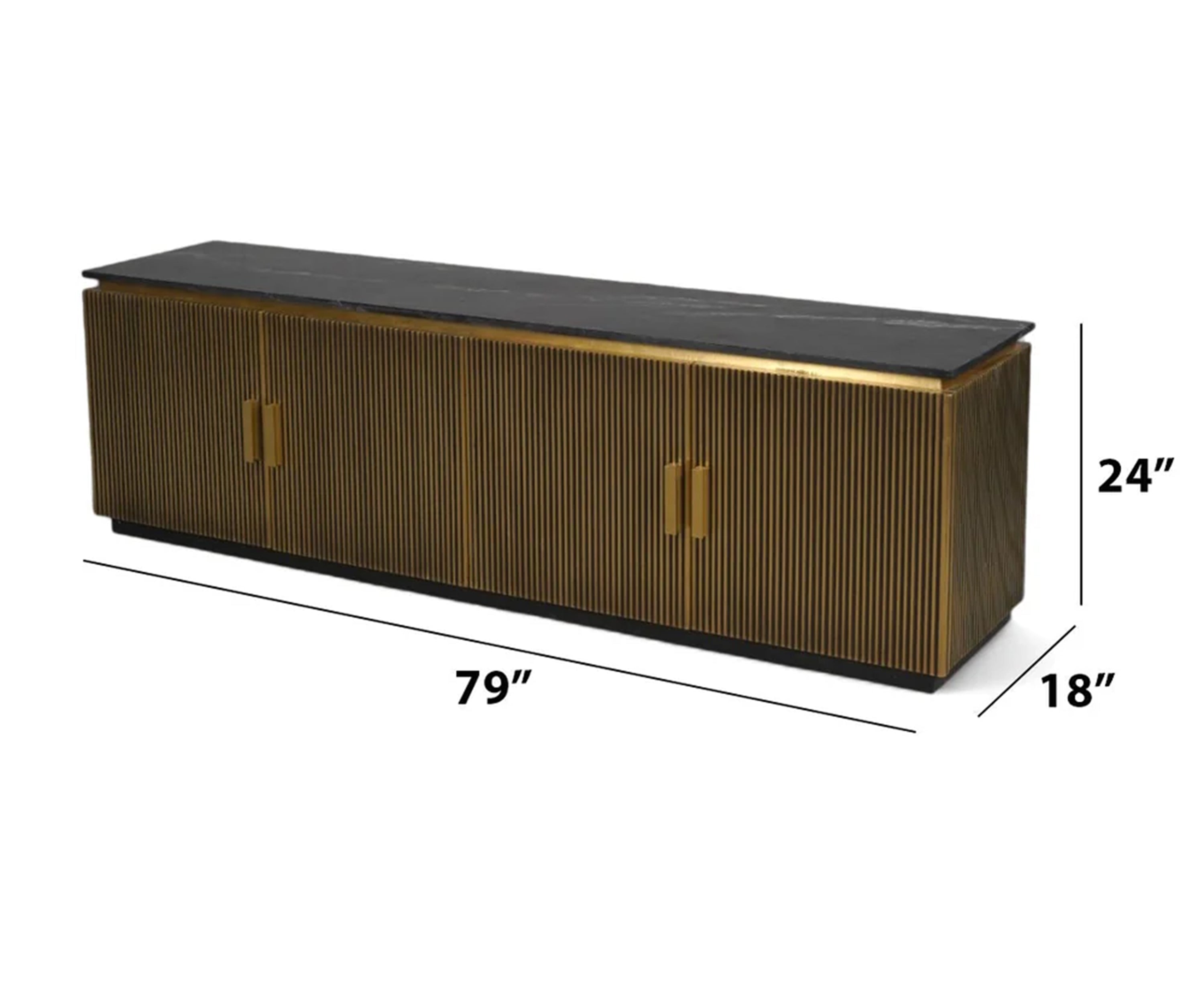 Luxury Brass Fluted TV Unit with Marble Top Storage