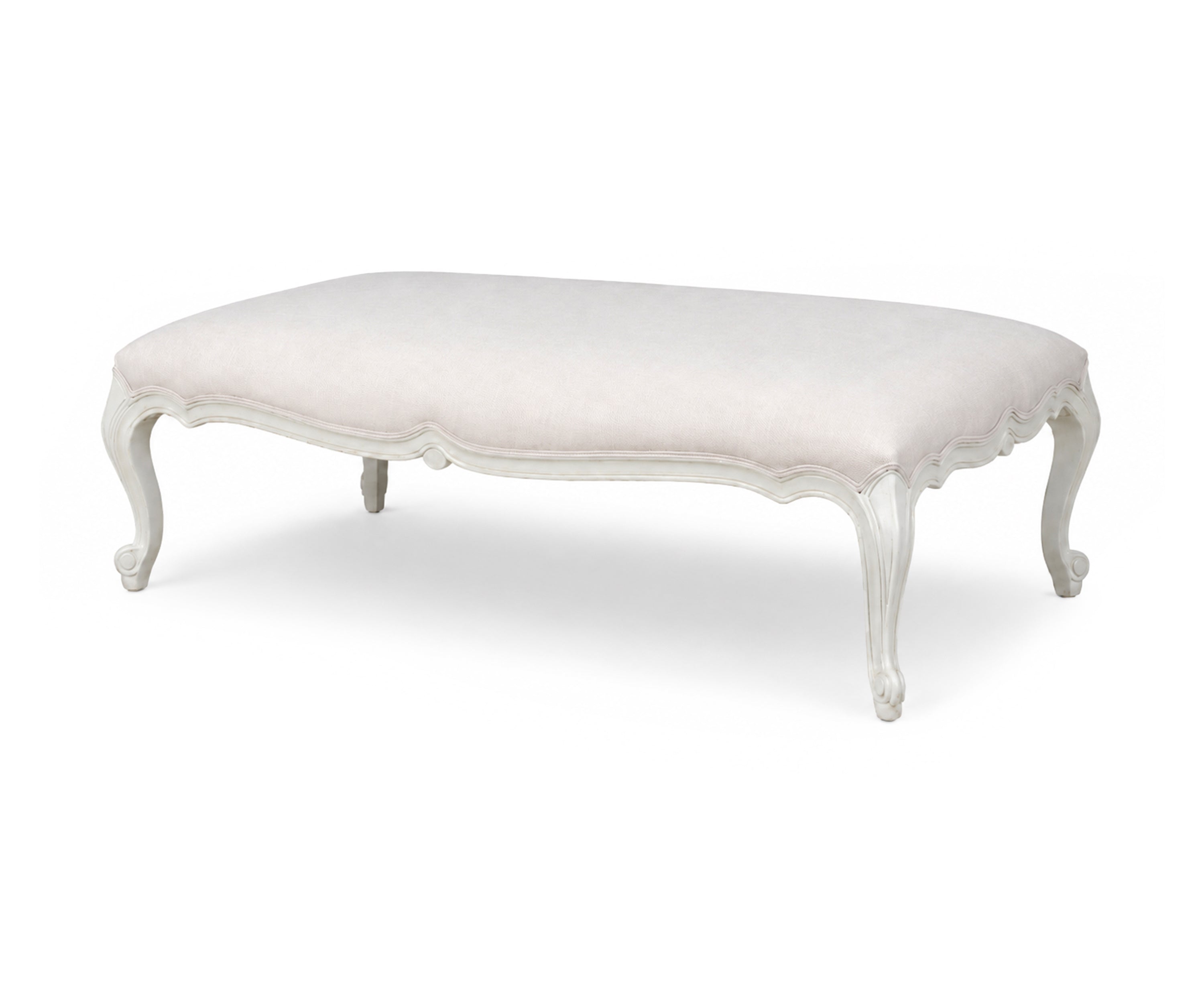 Grey Linen French Style Upholstered Ottoman Bench