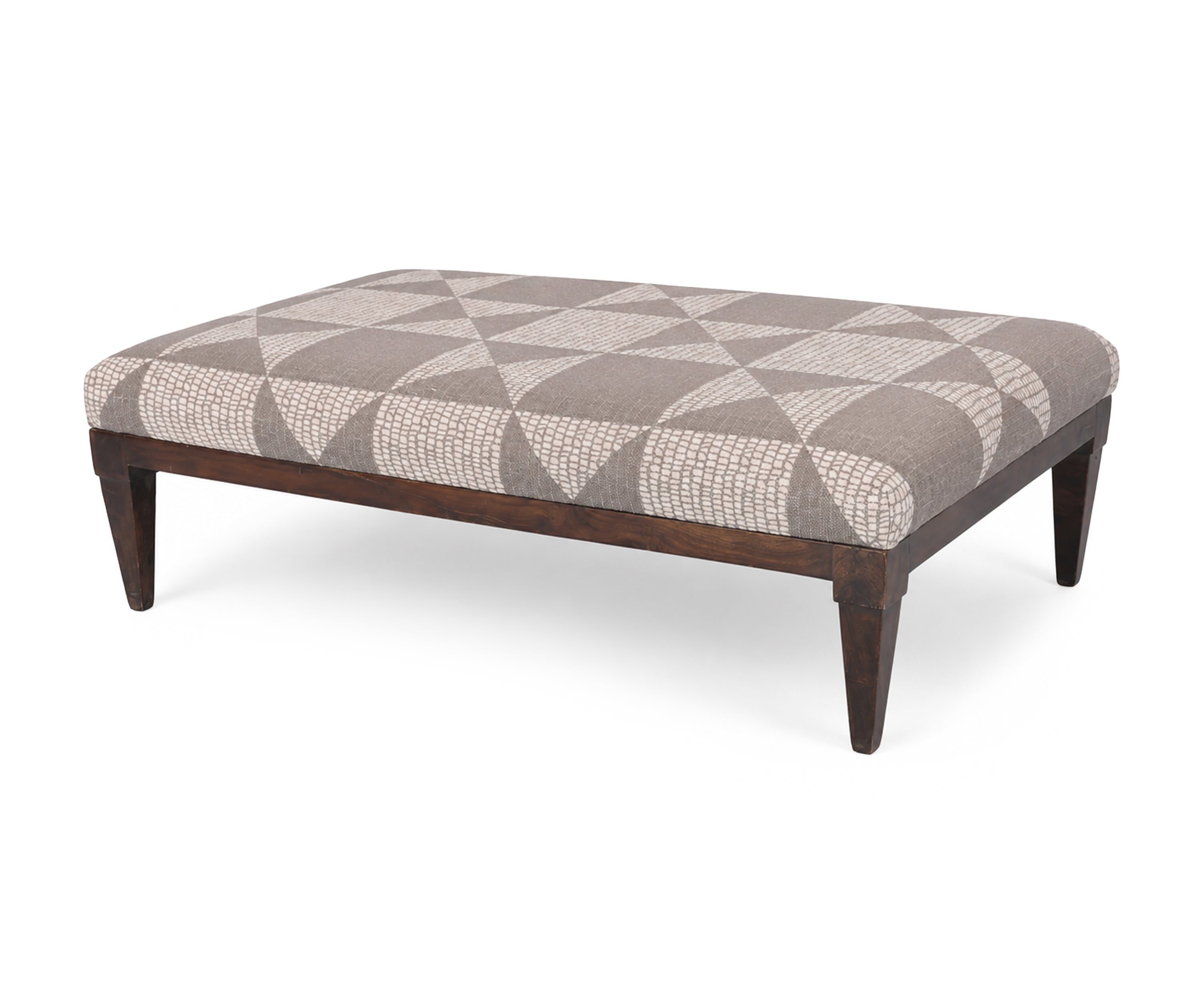 Geometric Printed Ottoman with Wooden Legs