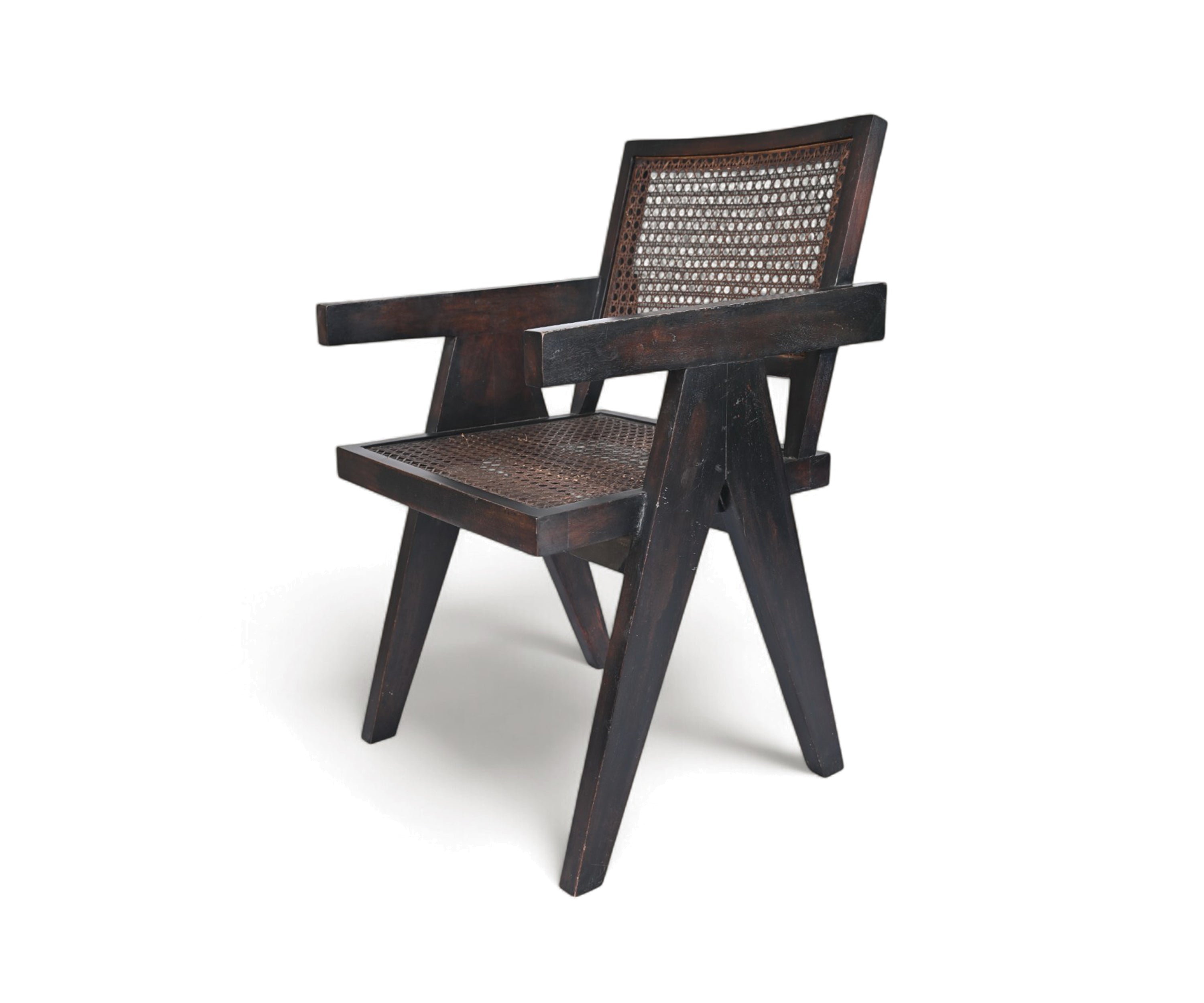 Cane Back Wooden Accent Arm Chair