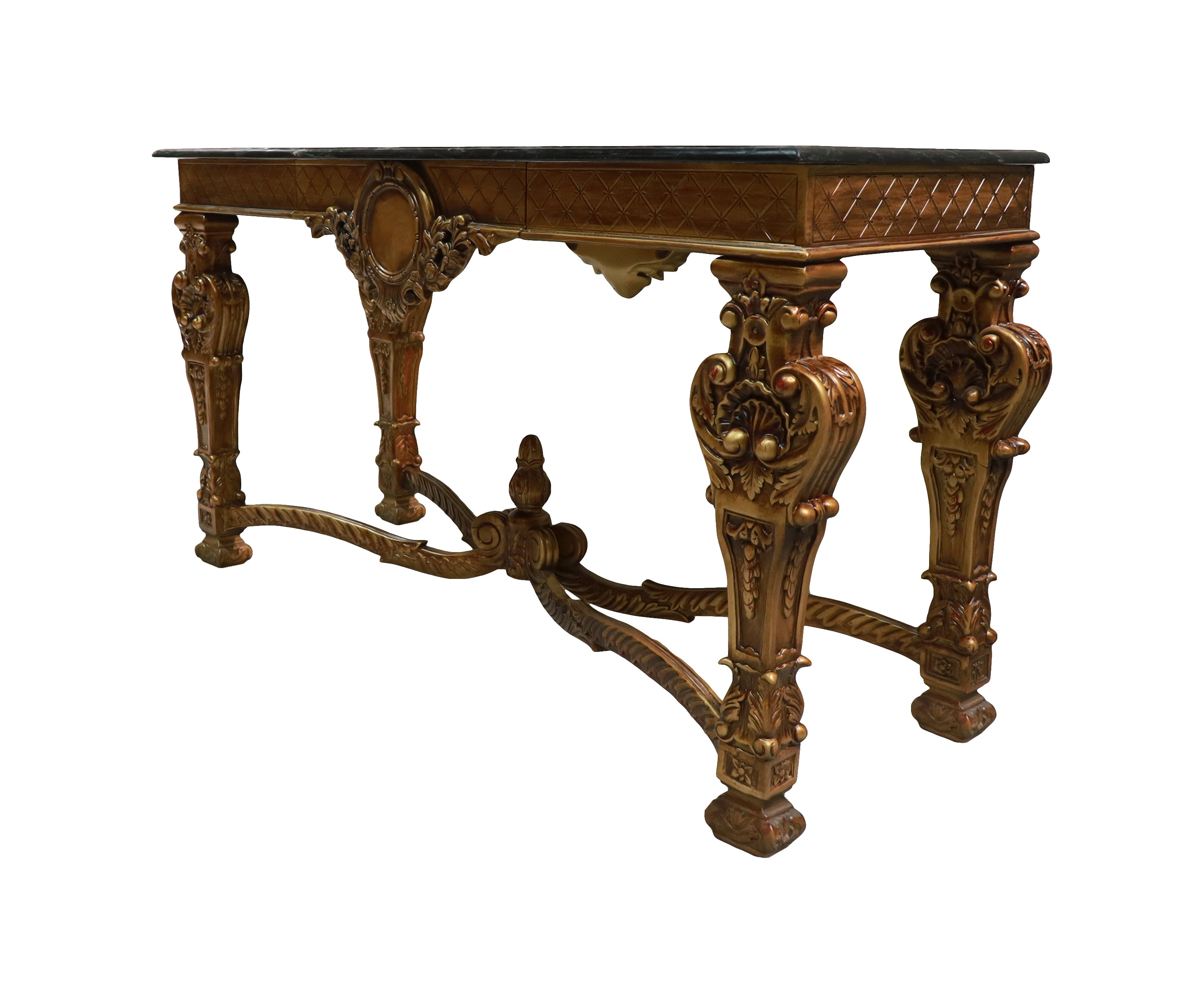 Teak European Wooden Console Table with Marble Top
