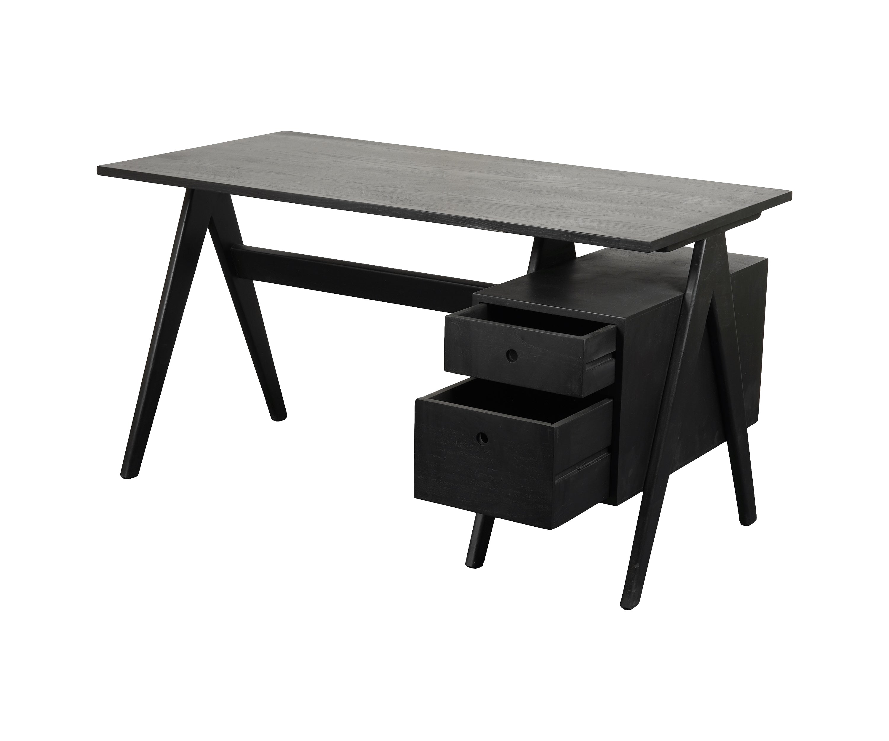 Modern Black Study Table with Storage Drawers