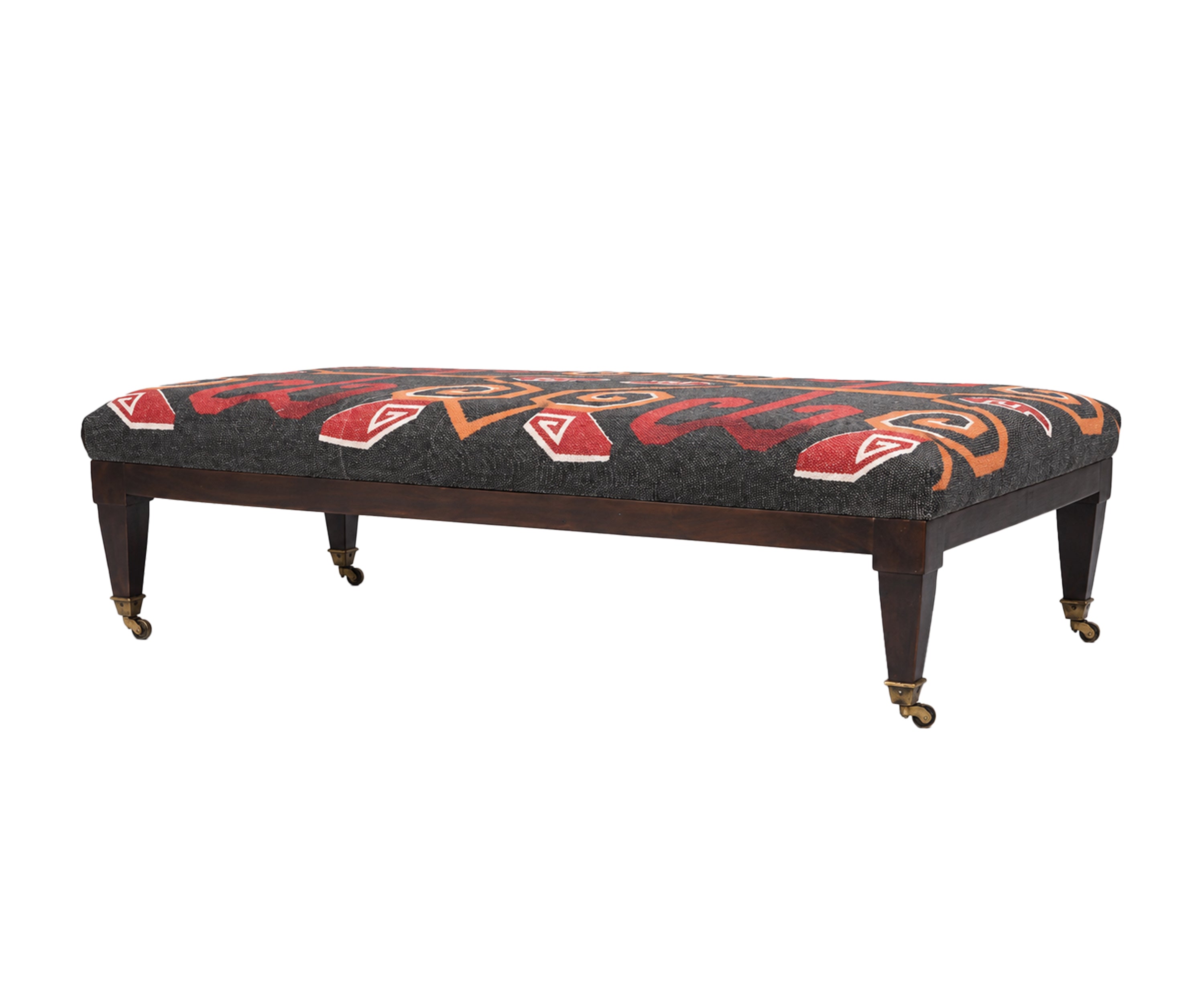 Artistic Printed Ottoman with Brass Caster Legs