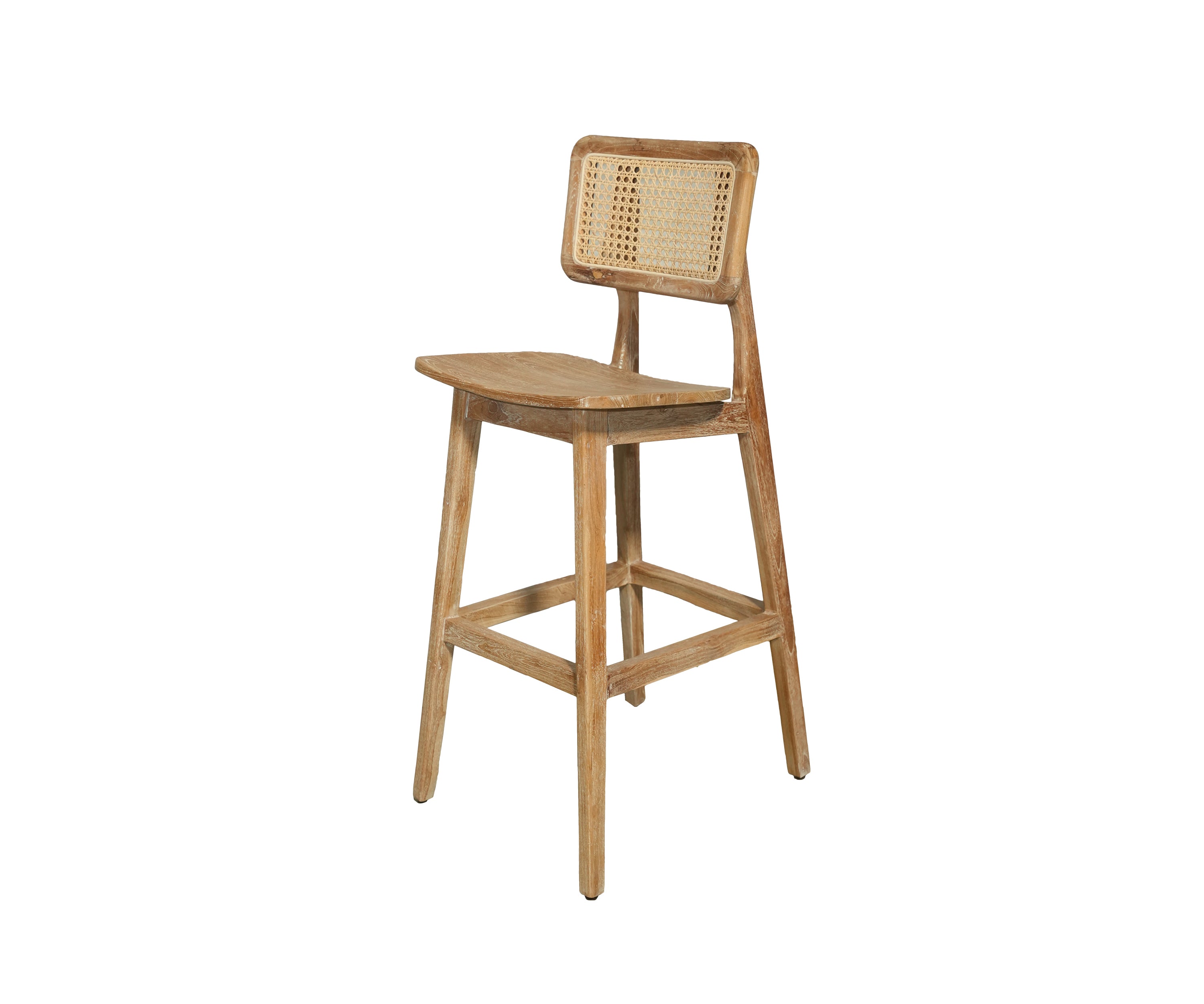 Modern Teak Wood Bar Chair with Cane Backrest