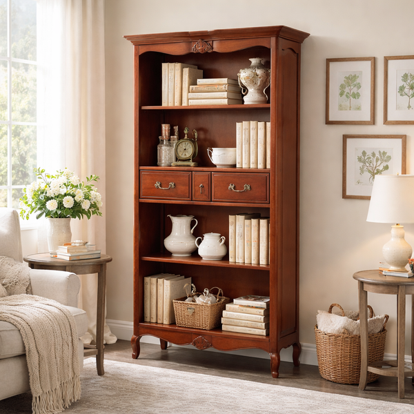 French Style Solid Wood Display Cabinet with 3 Drawers