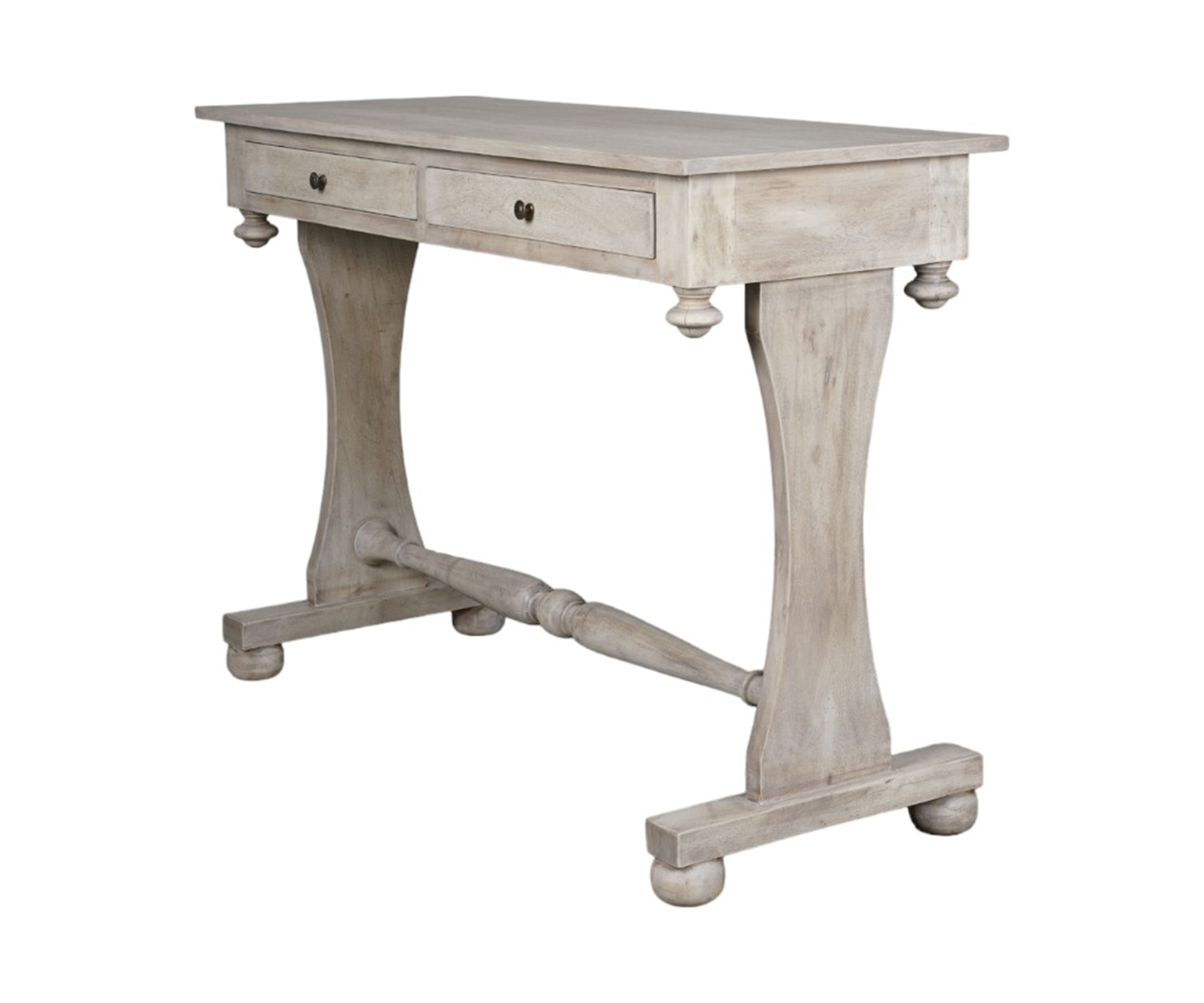 Grey Wooden Study Table with Trestle Base and Drawers