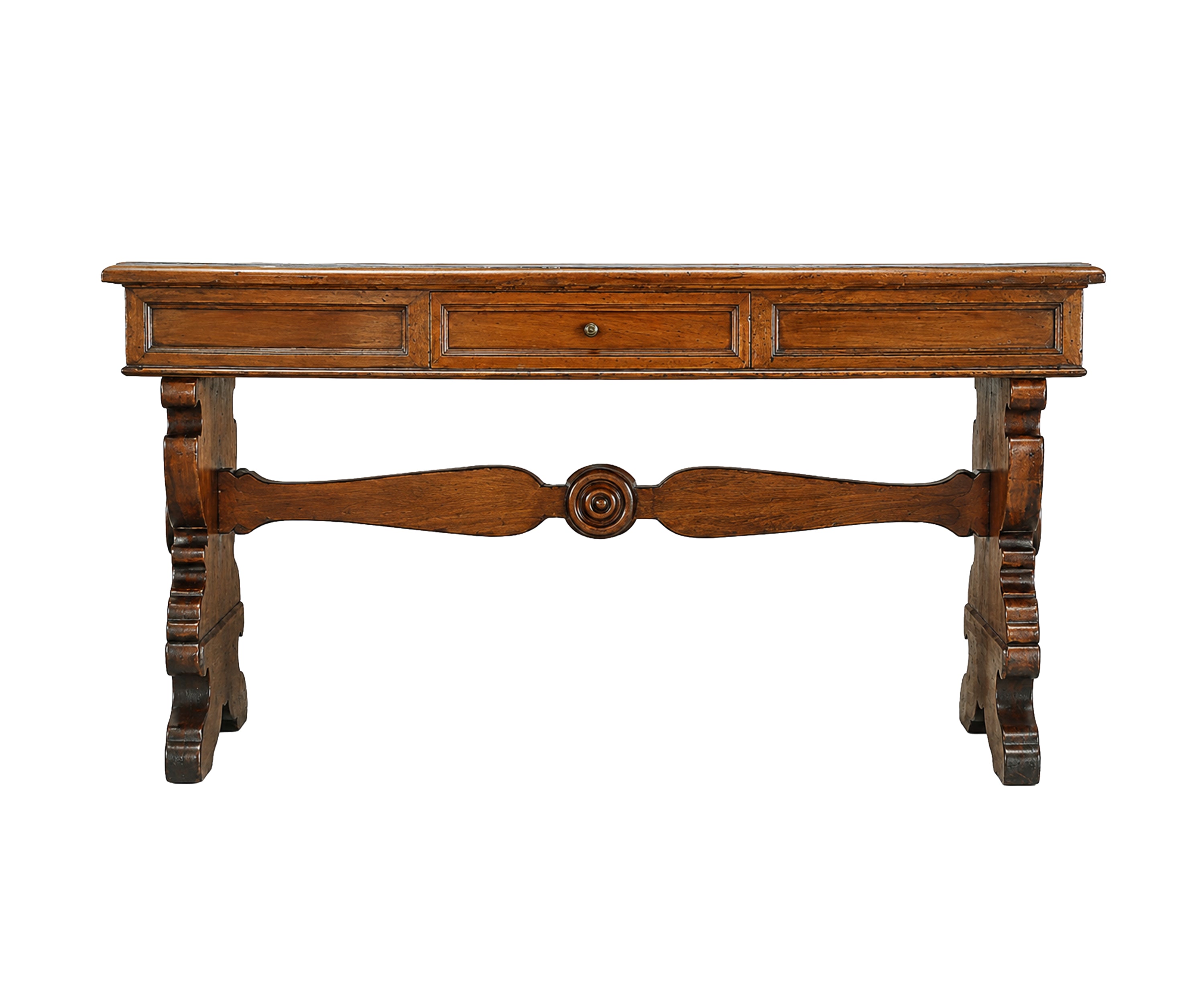 Italian Style Wooden Study Table with Drawer and Trestle Base