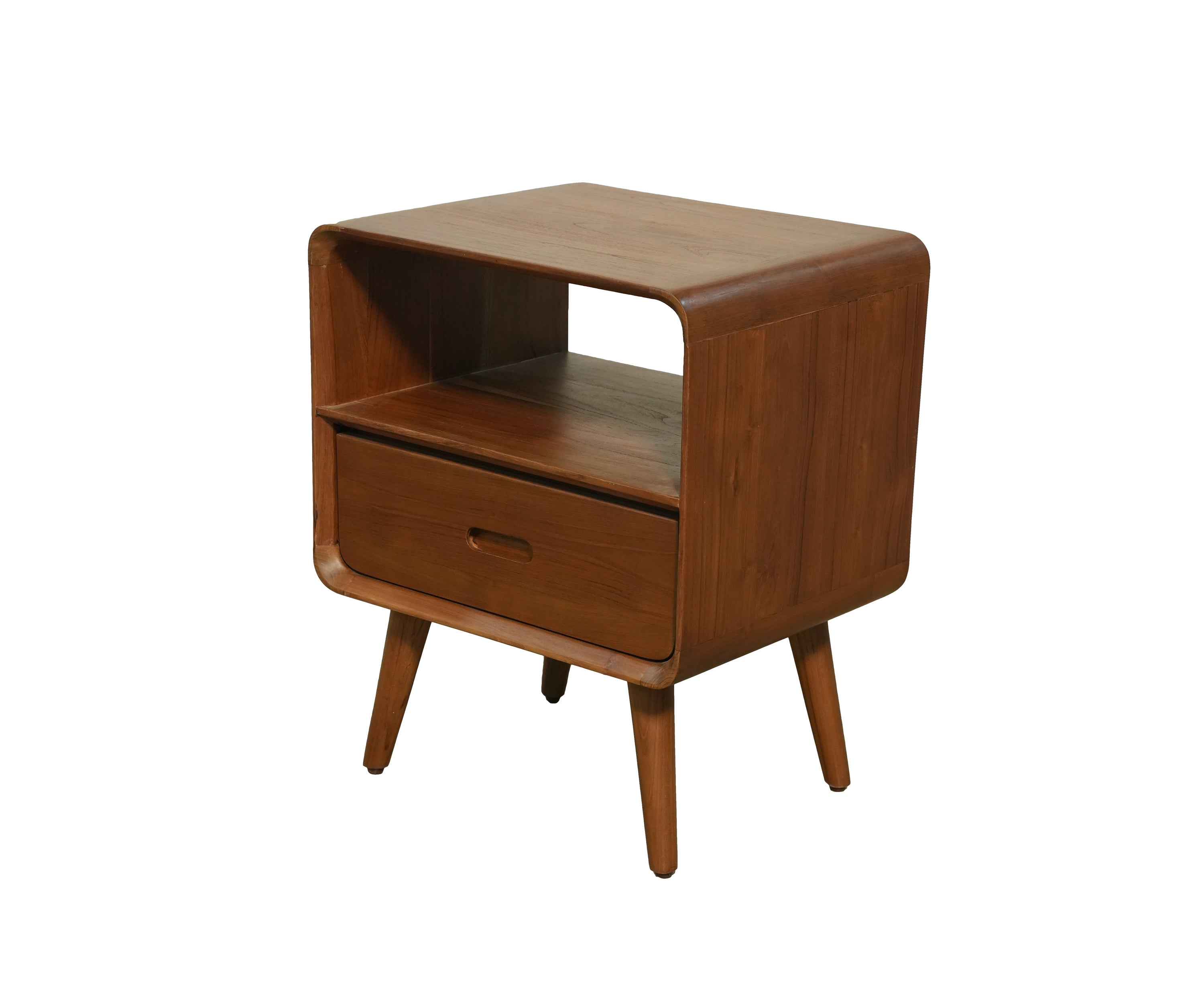 Mid-Century Modern Teak Bedside Table with Open Shelf and Drawer