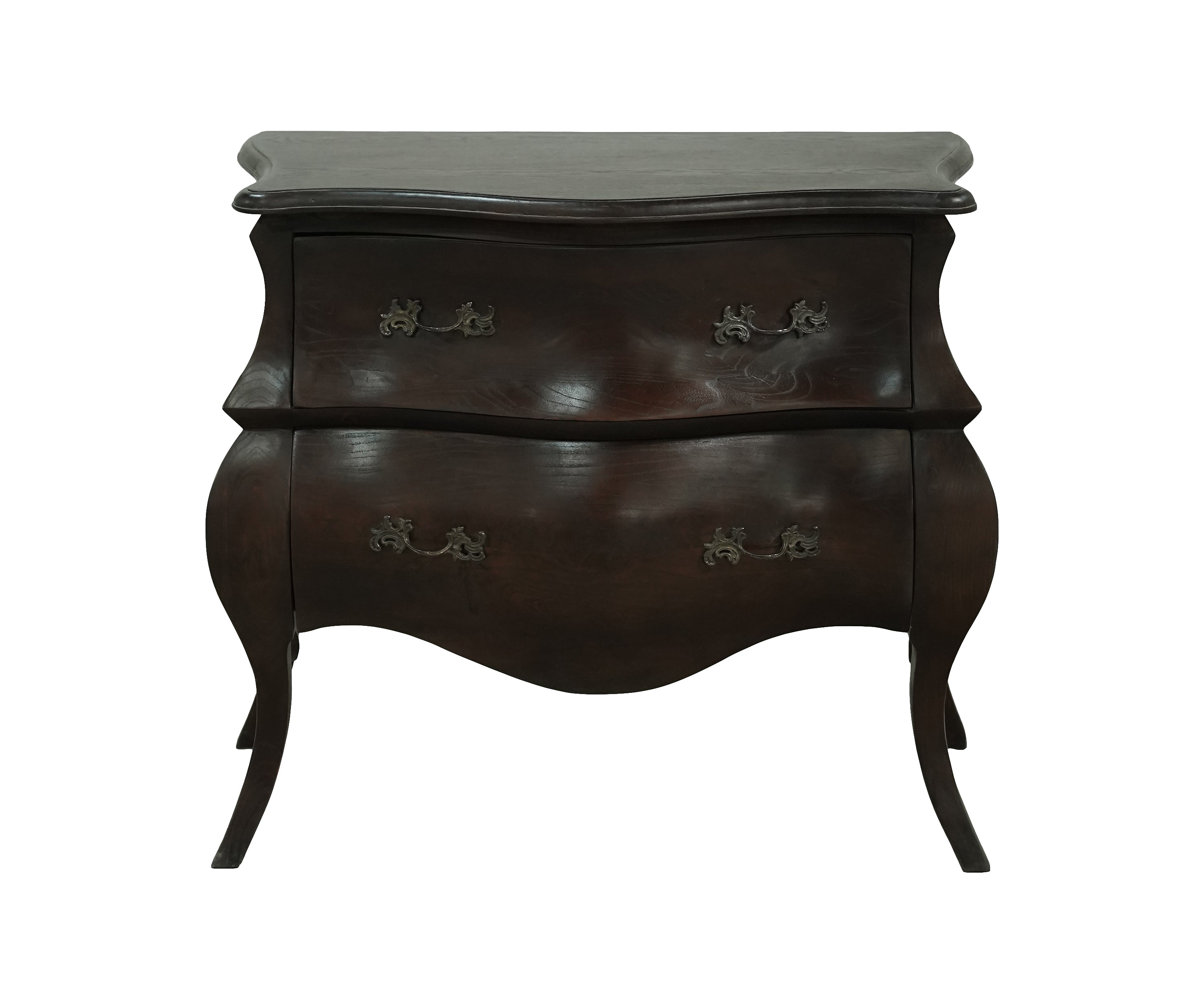Classic Curved 2-Drawer Chest of Drawers with Ornate Metal Handles