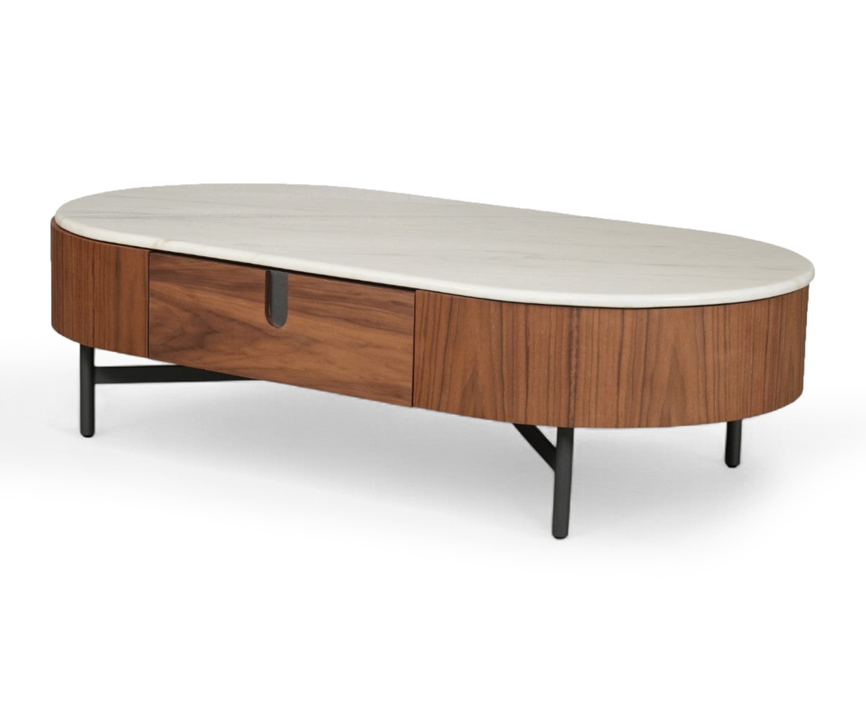 Walnut Marble Top Coffee Table with Storage