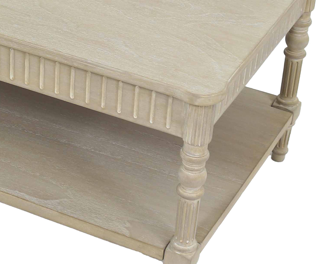 Fluted Edge Rectangular Wooden Coffee Table with Lower Shelf