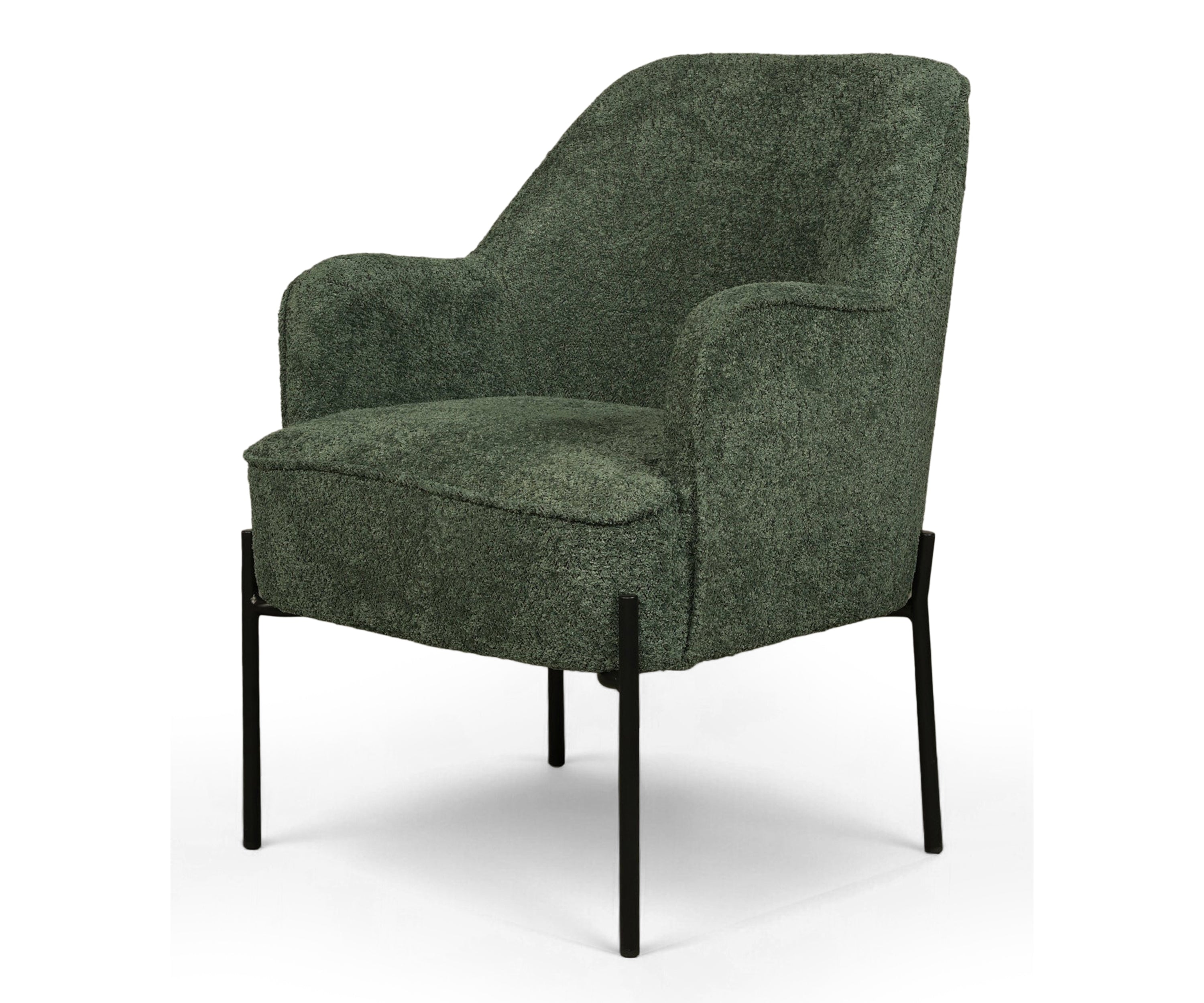 Green Bouclé Accent Arm Chair with Metal Legs