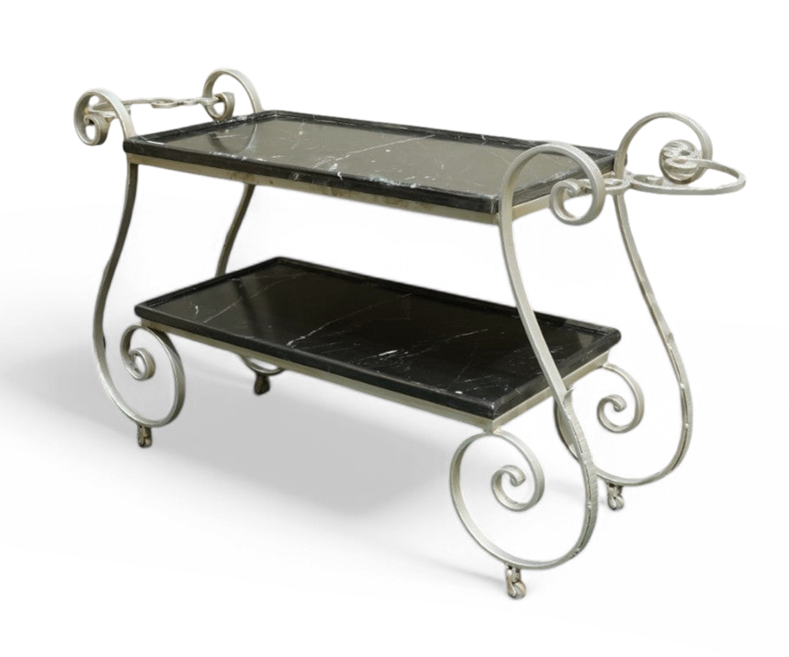 Luxury Black Marble Console Table with Ornate Scroll Metal Frame