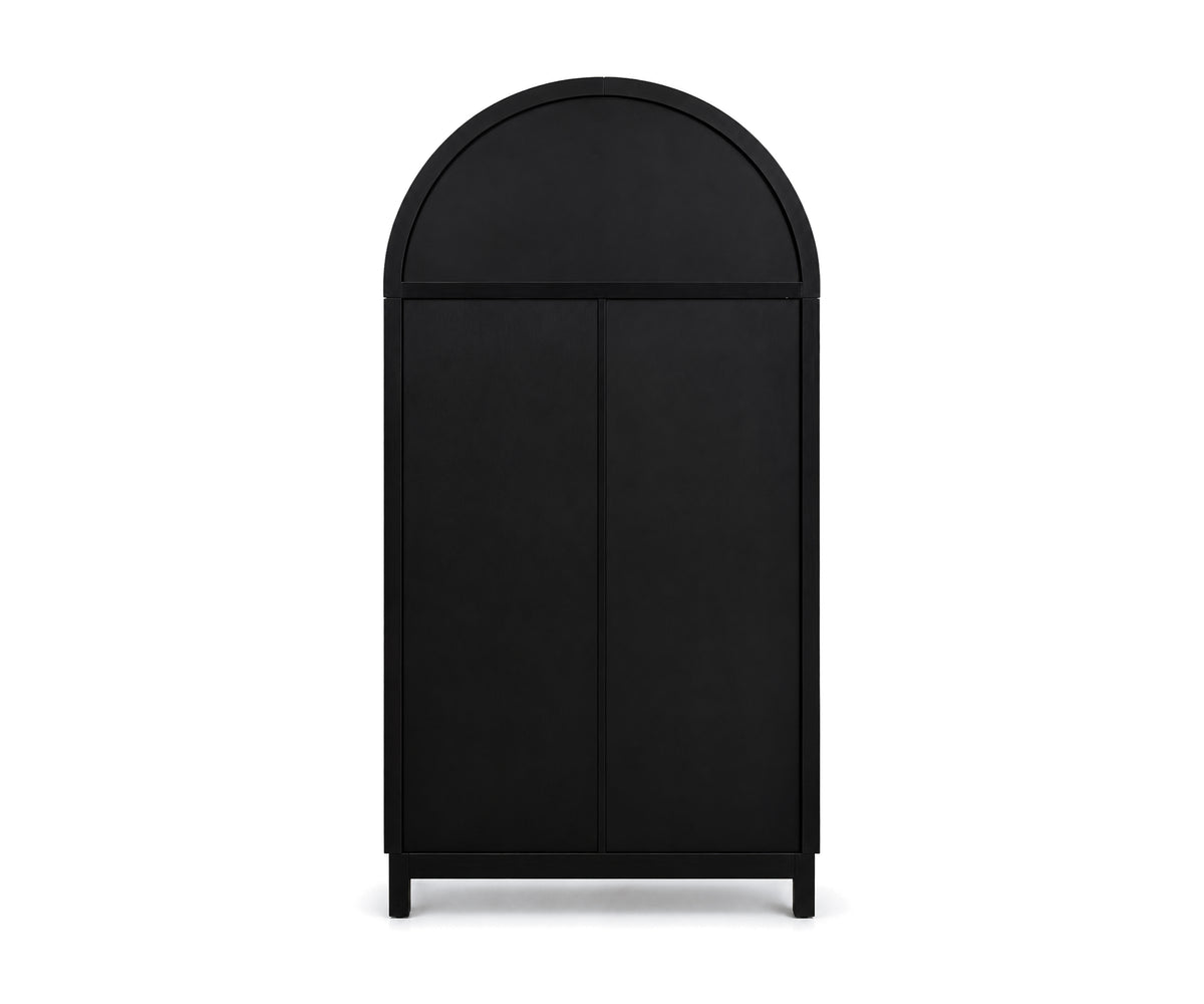 Arched Black 5-Shelf Display Cabinet with Glass Doors