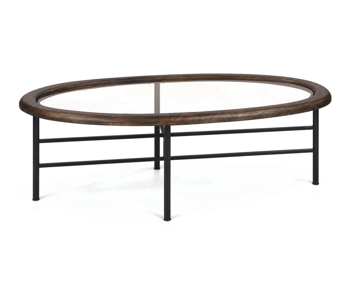 Oval Glass Grande Coffee Table with Matte Black Metal Frame