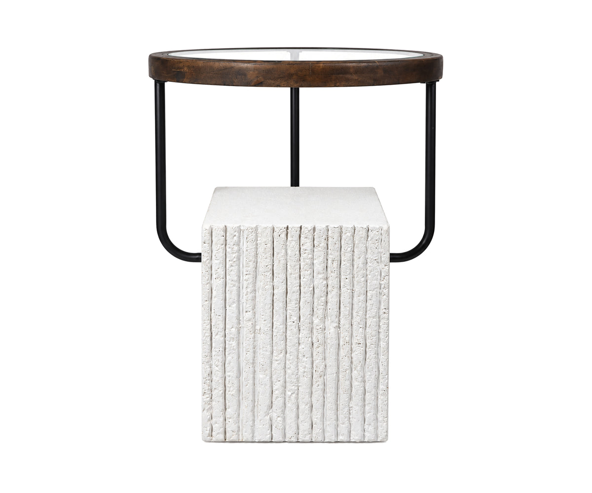 Modern Fluted Petite GRC Side Table with Floating Glass Top