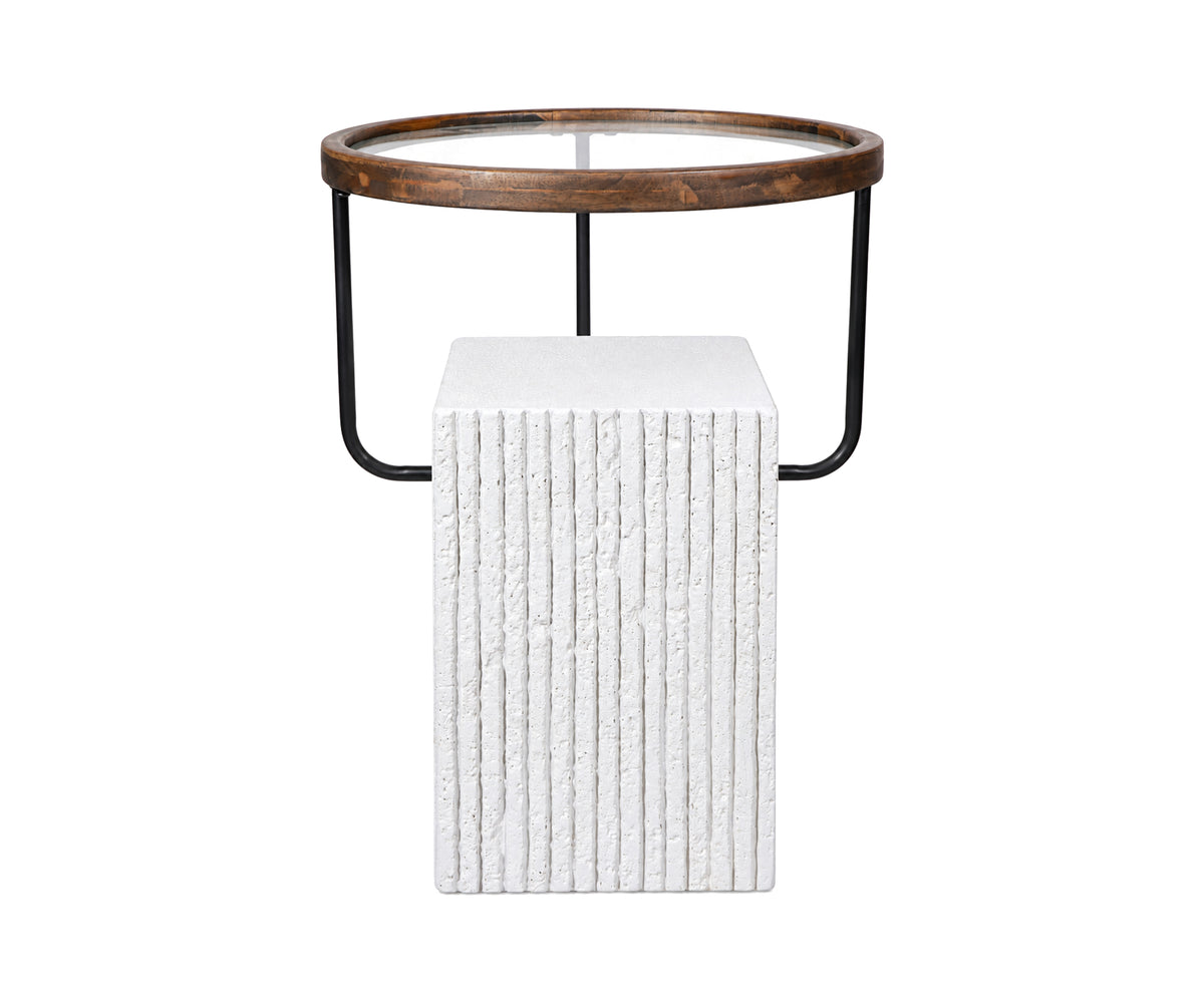 Modern Fluted Tall GRC Side Table with Floating Glass Top