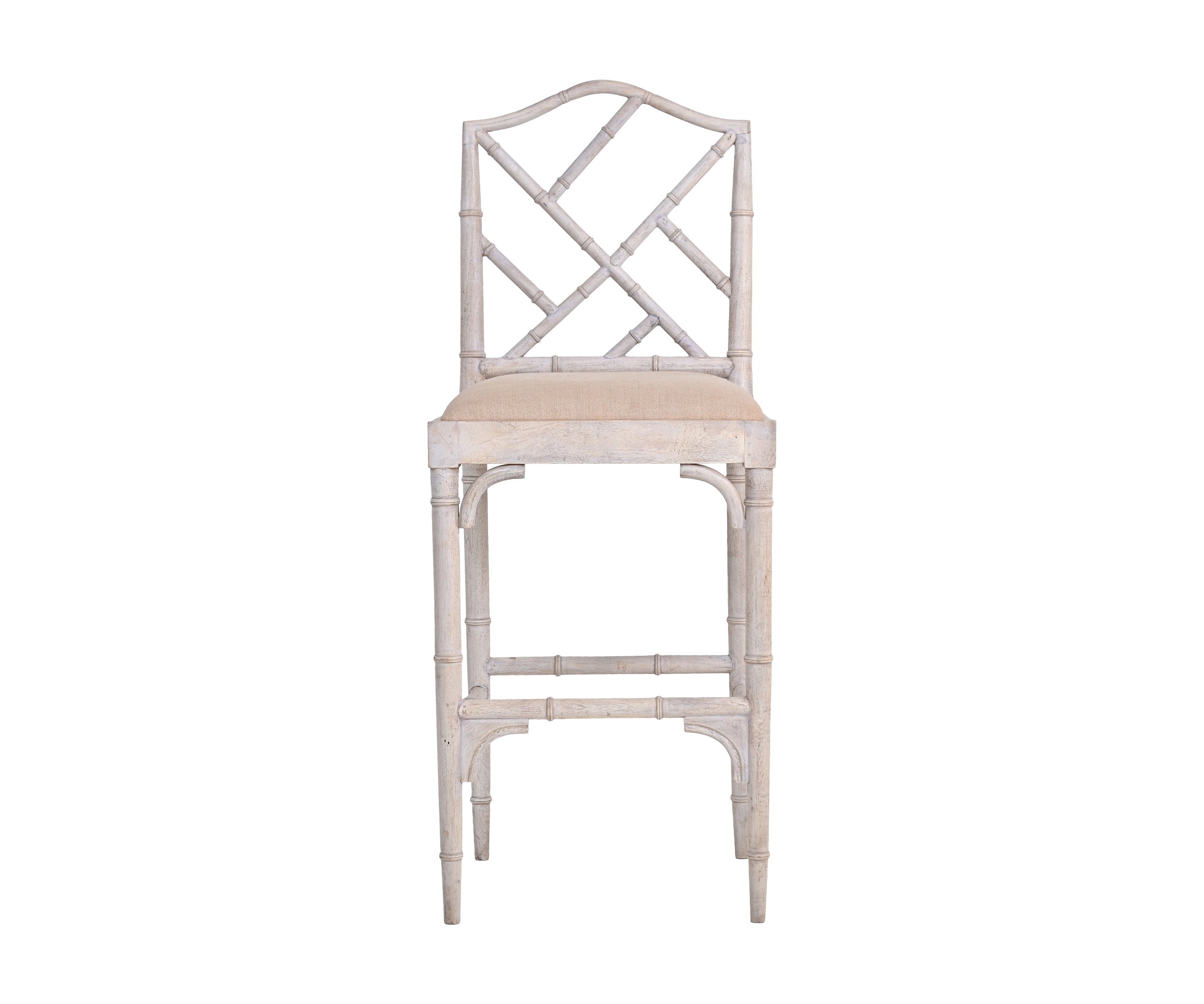 Bamboo Style Wooden Bar Chair with Bouclé Seat- Orange