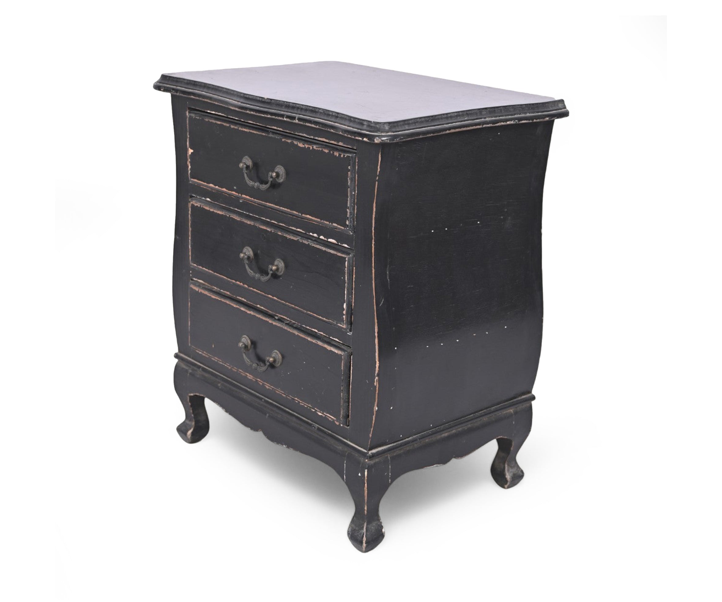 Black Distressed 3-Drawer Vintage Night Stand