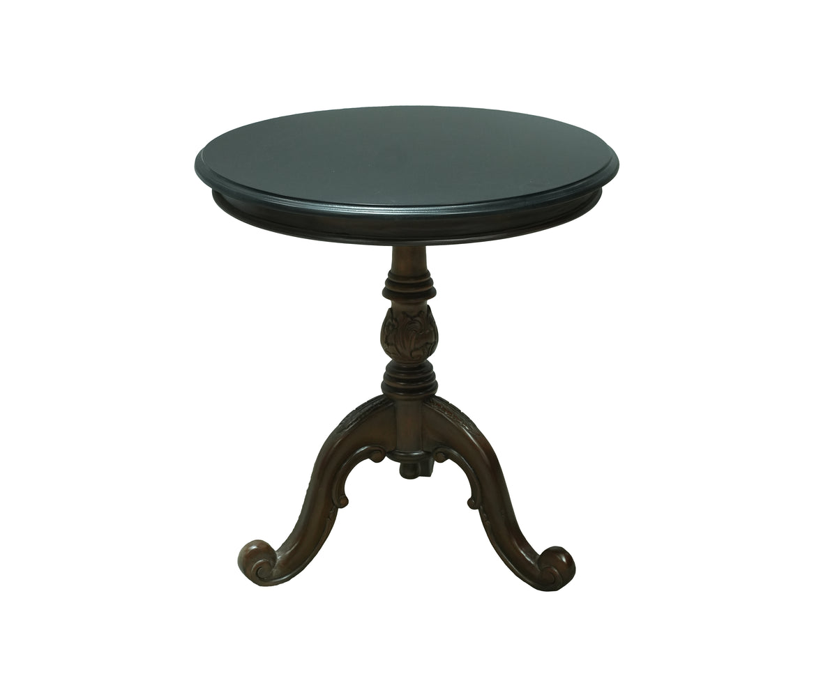 Carved Teak Pedestal Side Table with Tripod Base