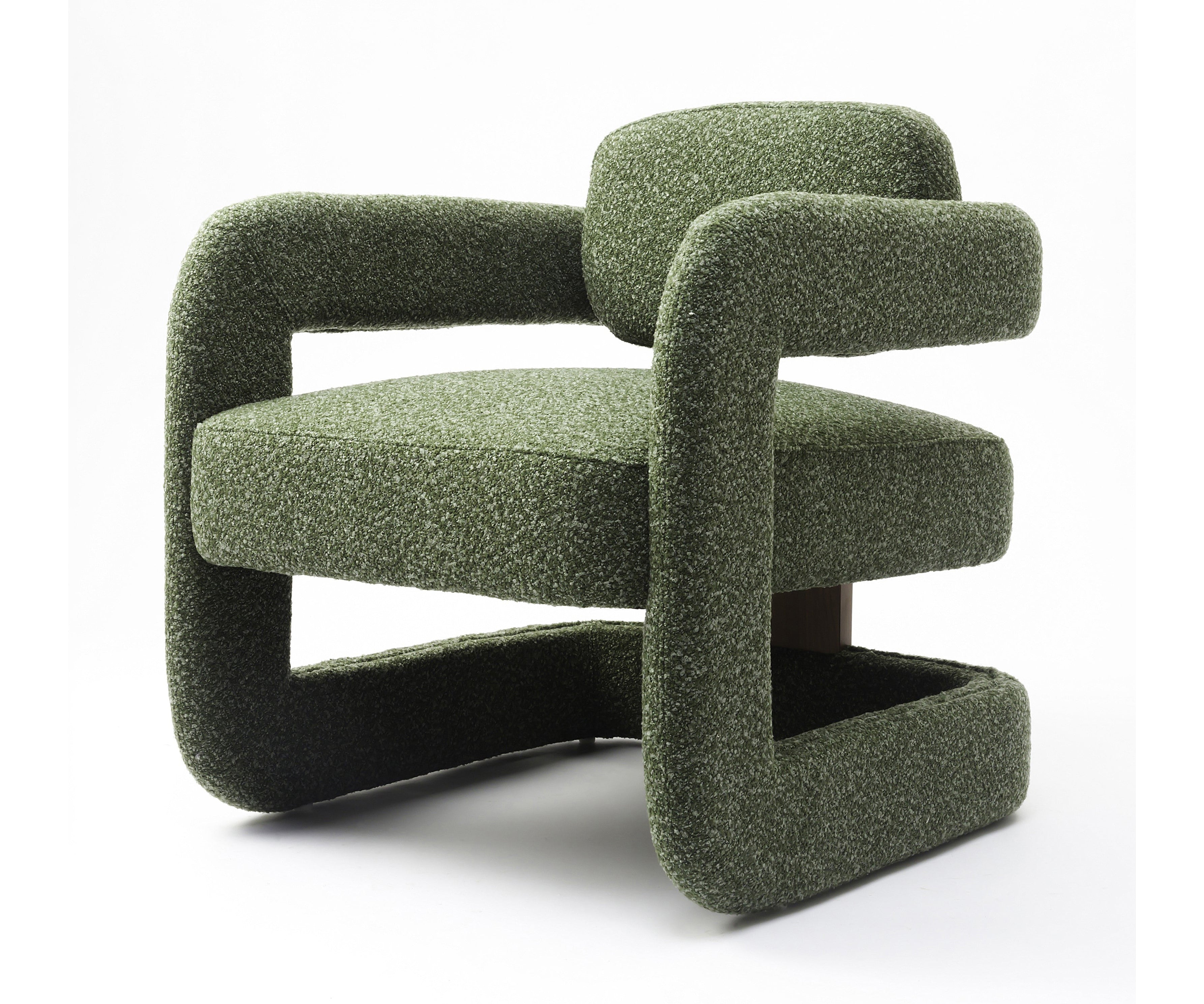 Green Sculpted Bouclé Accent Arm Chair