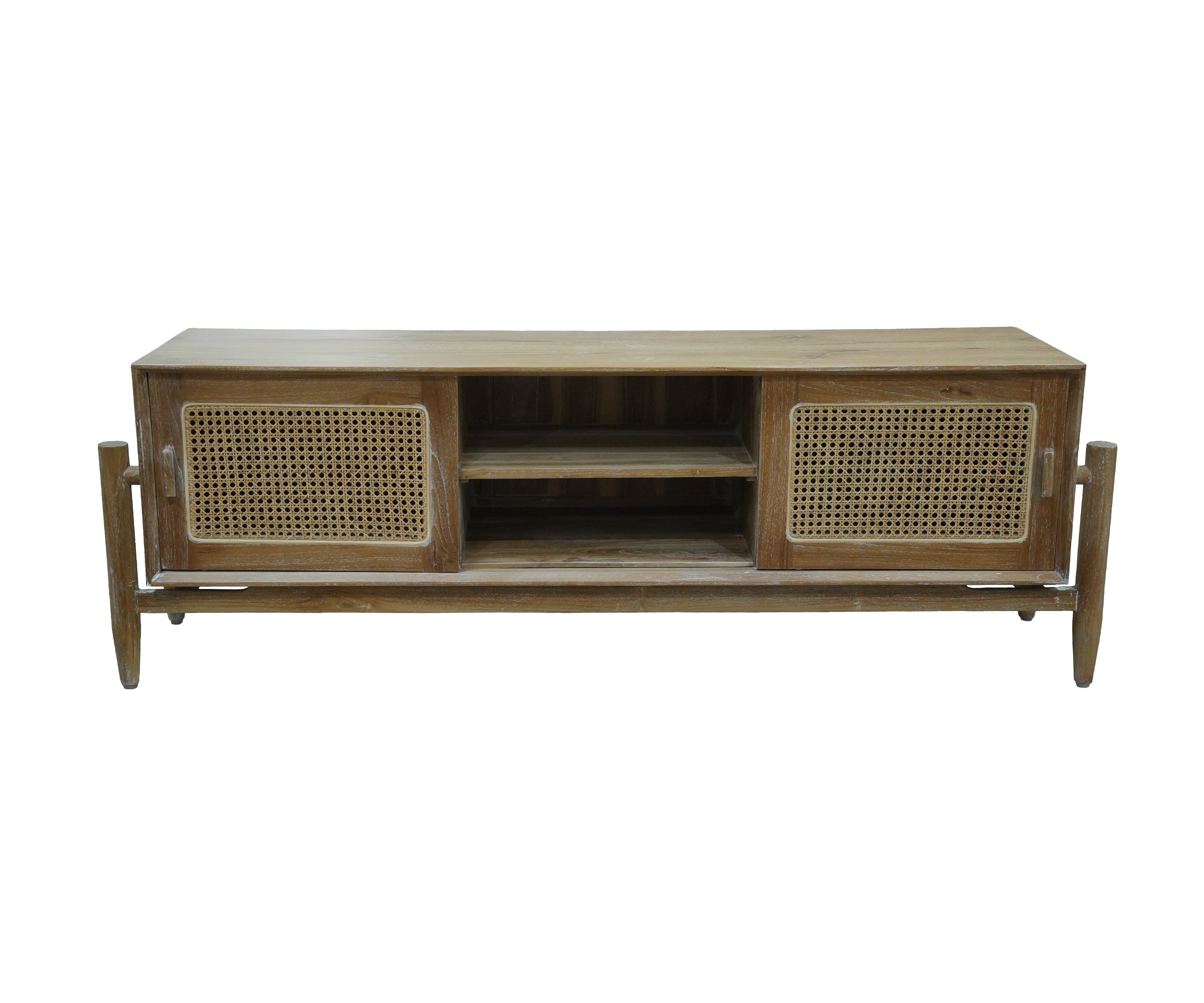 Natural Teak & Cane Low TV Unit
