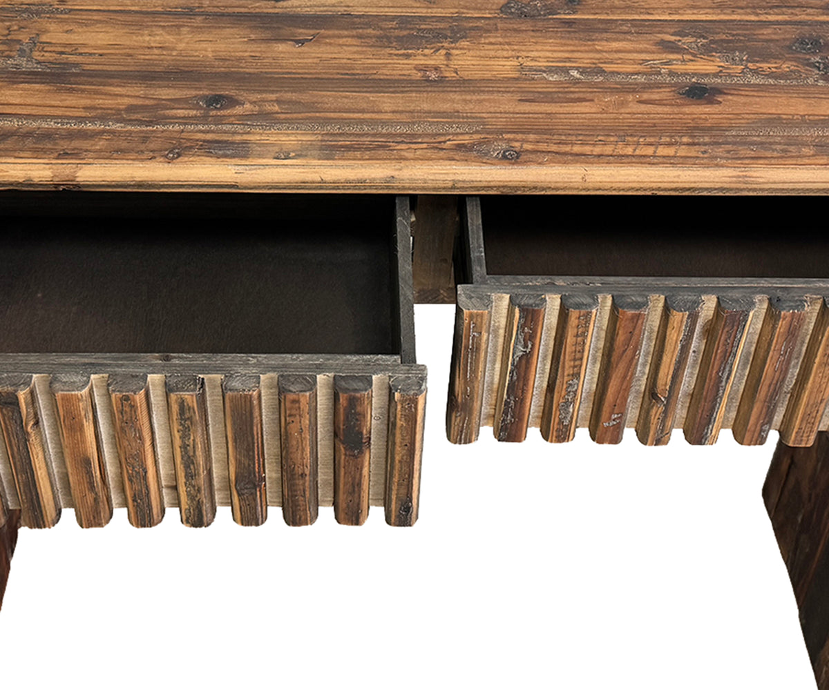 Fluted Oval 2-Drawer Console Table with Ribbed Side Panels