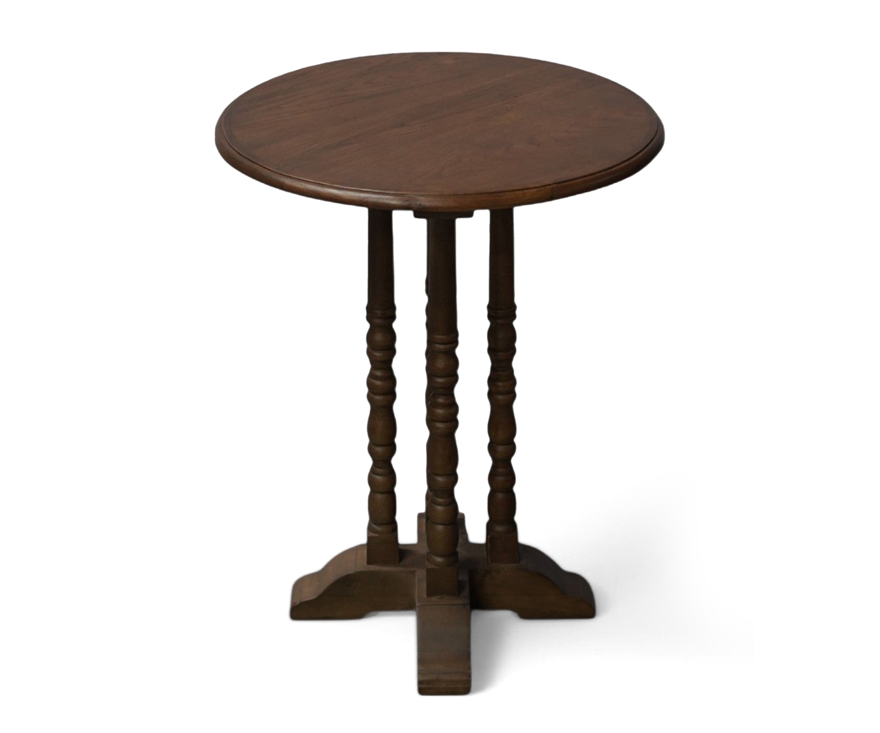 Round Wooden Side Table with Turned Spindle Pedestal Base