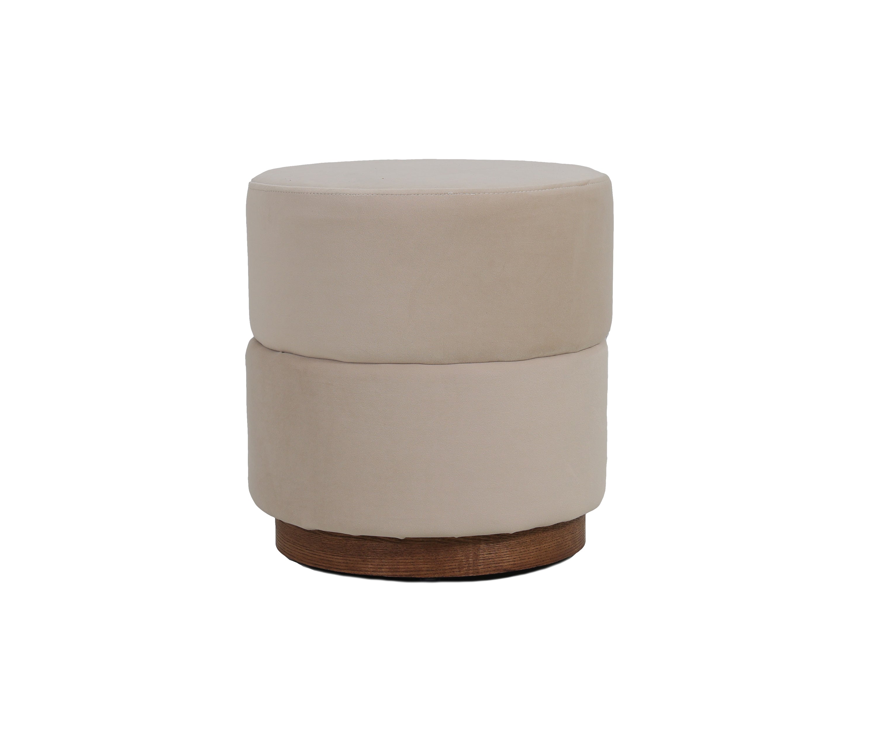 Round Tiered Ottoman Stool in Cream Velvet with Wooden Base