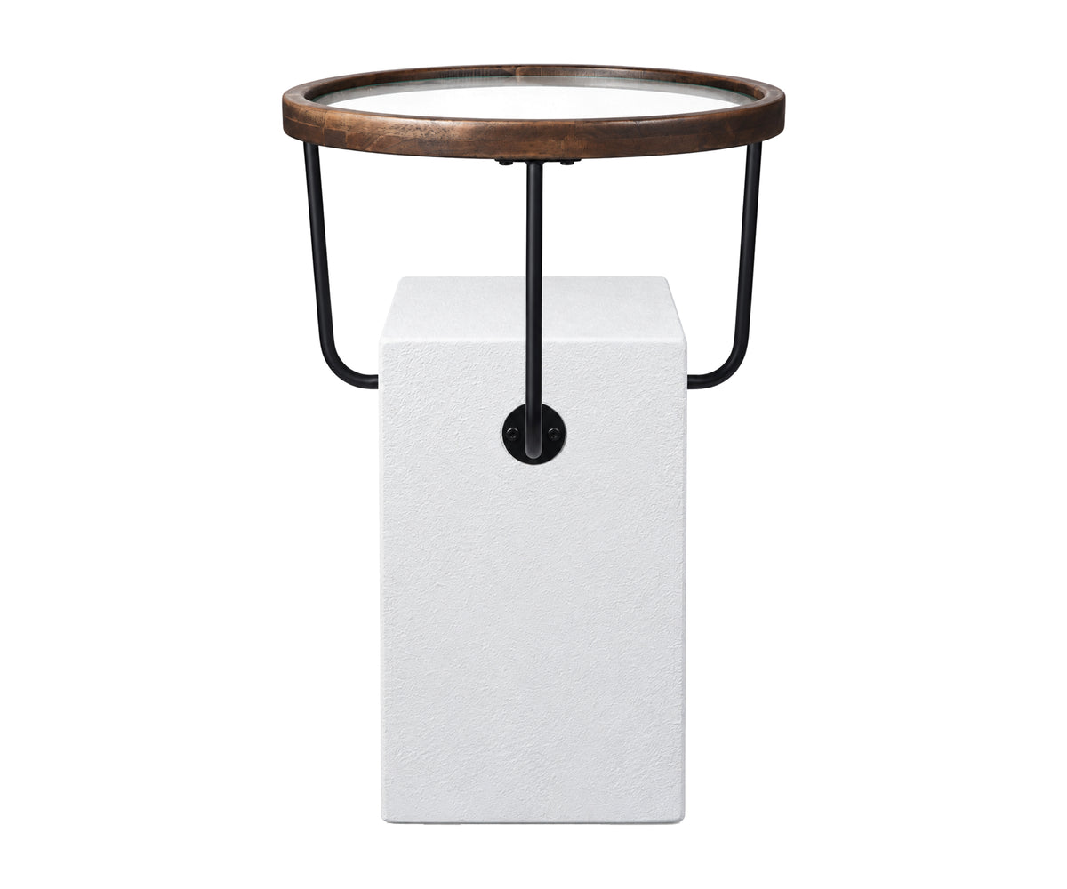 Modern Fluted Tall GRC Side Table with Floating Glass Top