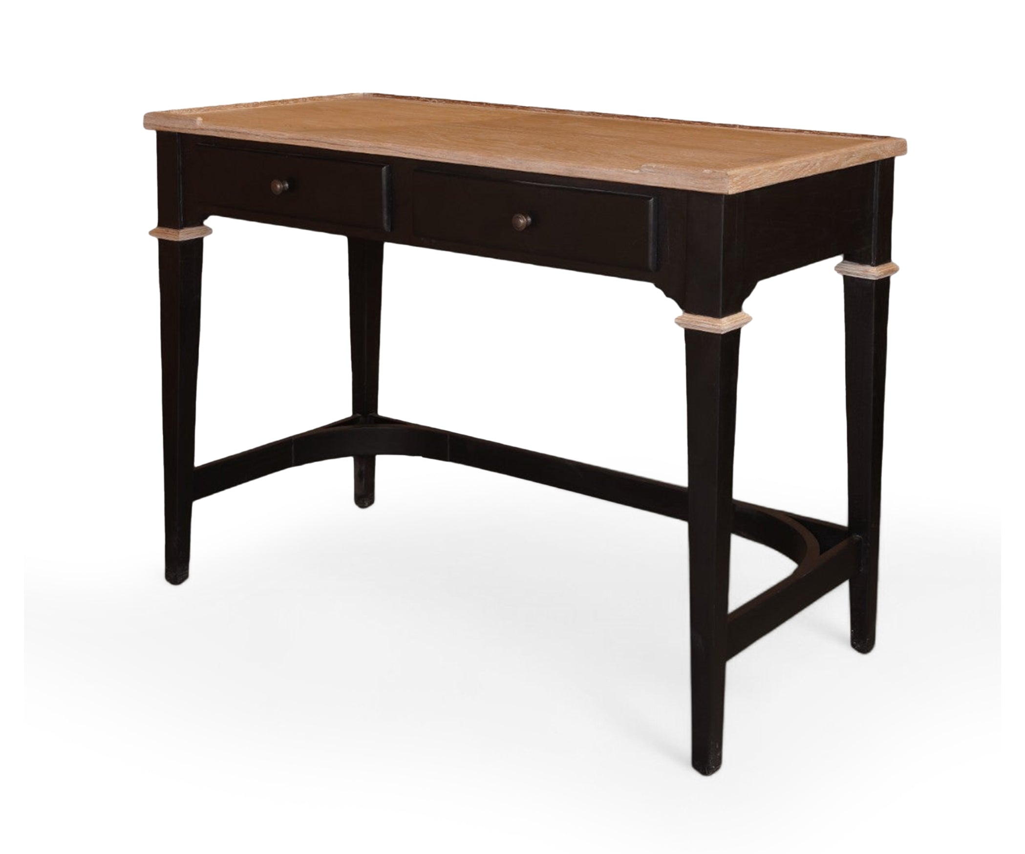 Two Tone Wooden Study Table with 2 Drawers and Curved Stretcher Base
