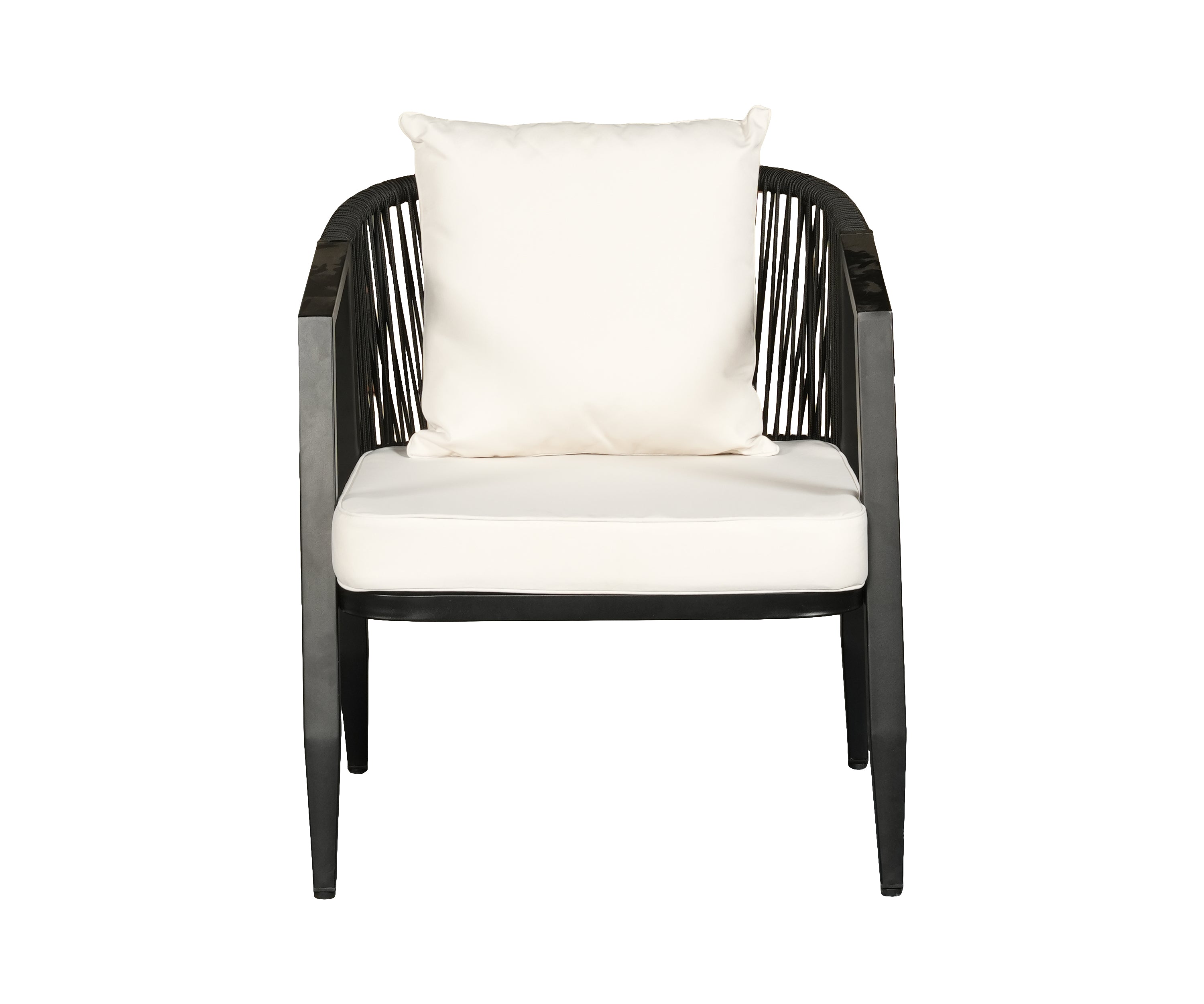 Contemporary Outdoor Sofa in Black Frame with Ivory Cushions