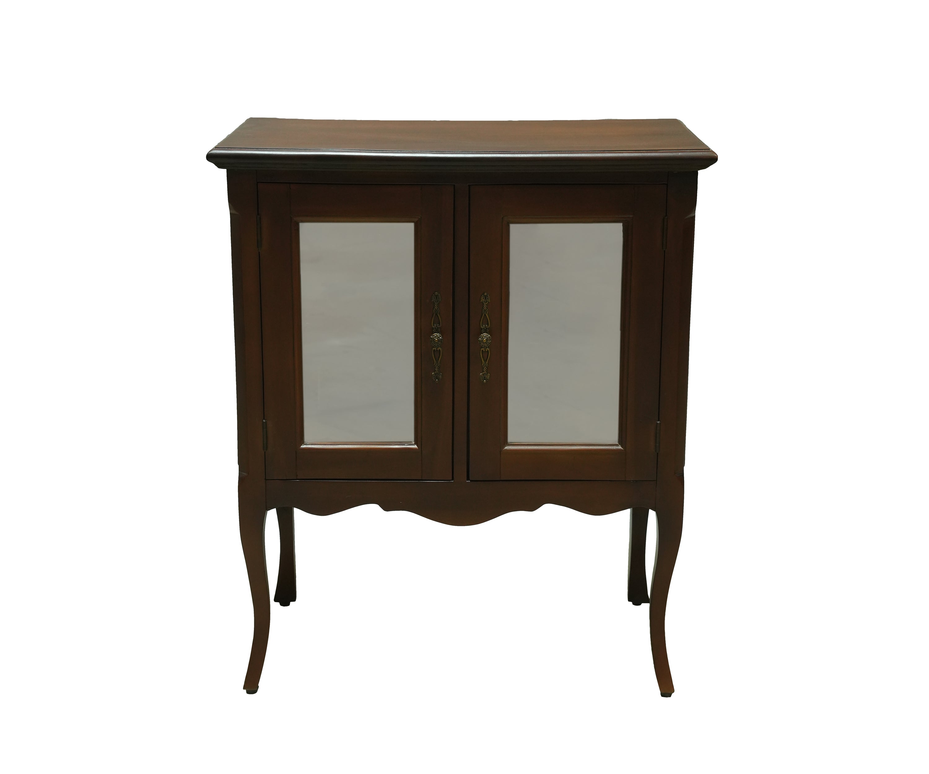 French Provincial Teak Glass Display Cabinet with Cabriole Legs
