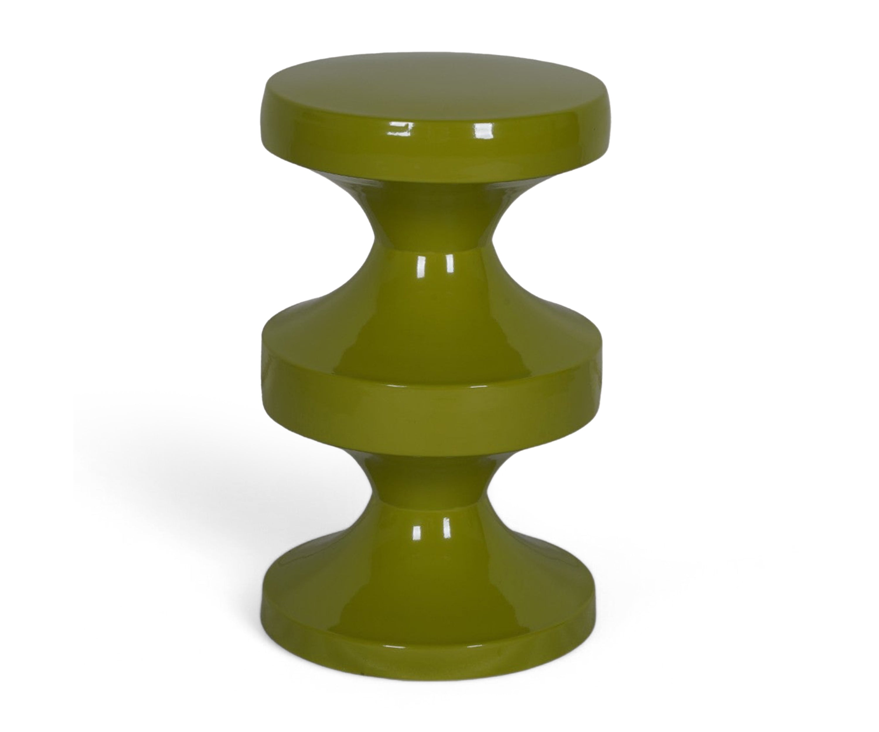 Olive Green Sculptural Metal Side Table with Double Hourglass Base